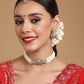 Stone and Mossainite Kundan in Pearls with Matching Earrings and Maang Tikka - Ruby Raang - Swadesiicart