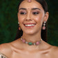 Multi Stone and Mossainite Kundan Choker with Matching Earrings and Maang Tikka - Ruby Raang - Swadesiicart