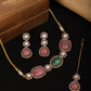 Multi Stone and Mossainite Kundan Choker with Matching Earrings and Maang Tikka - Ruby Raang - Swadesiicart