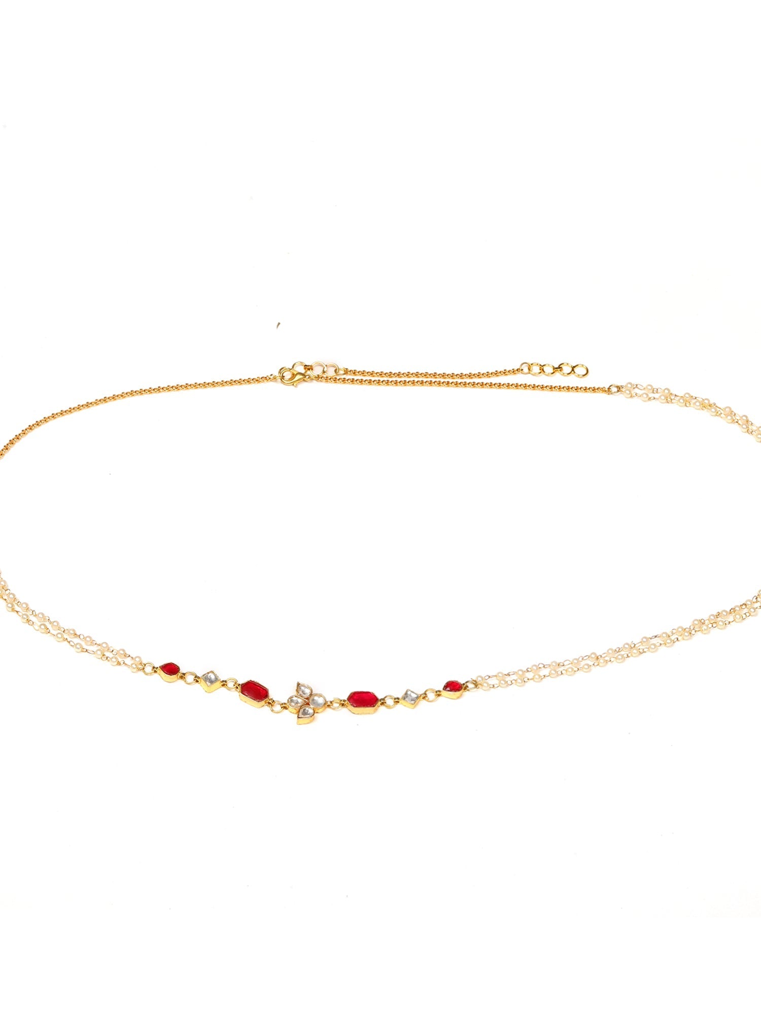 Red Stone & Clear Patchi Kundan in Pearl Kamar Band - Ruby Raang | Swadesiicart