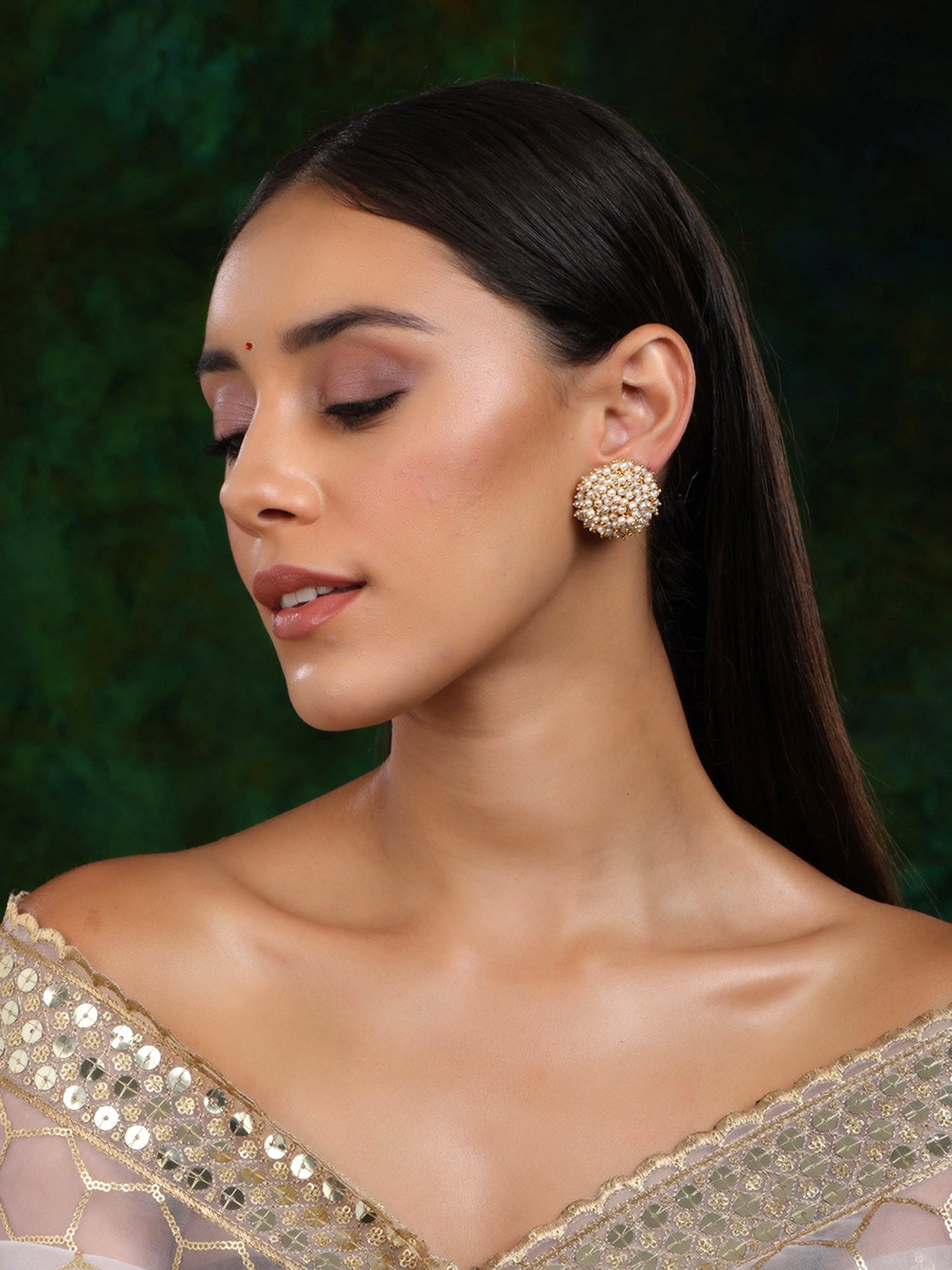 Round Pearl Studs - Ruby Raang - Swadesiicart
