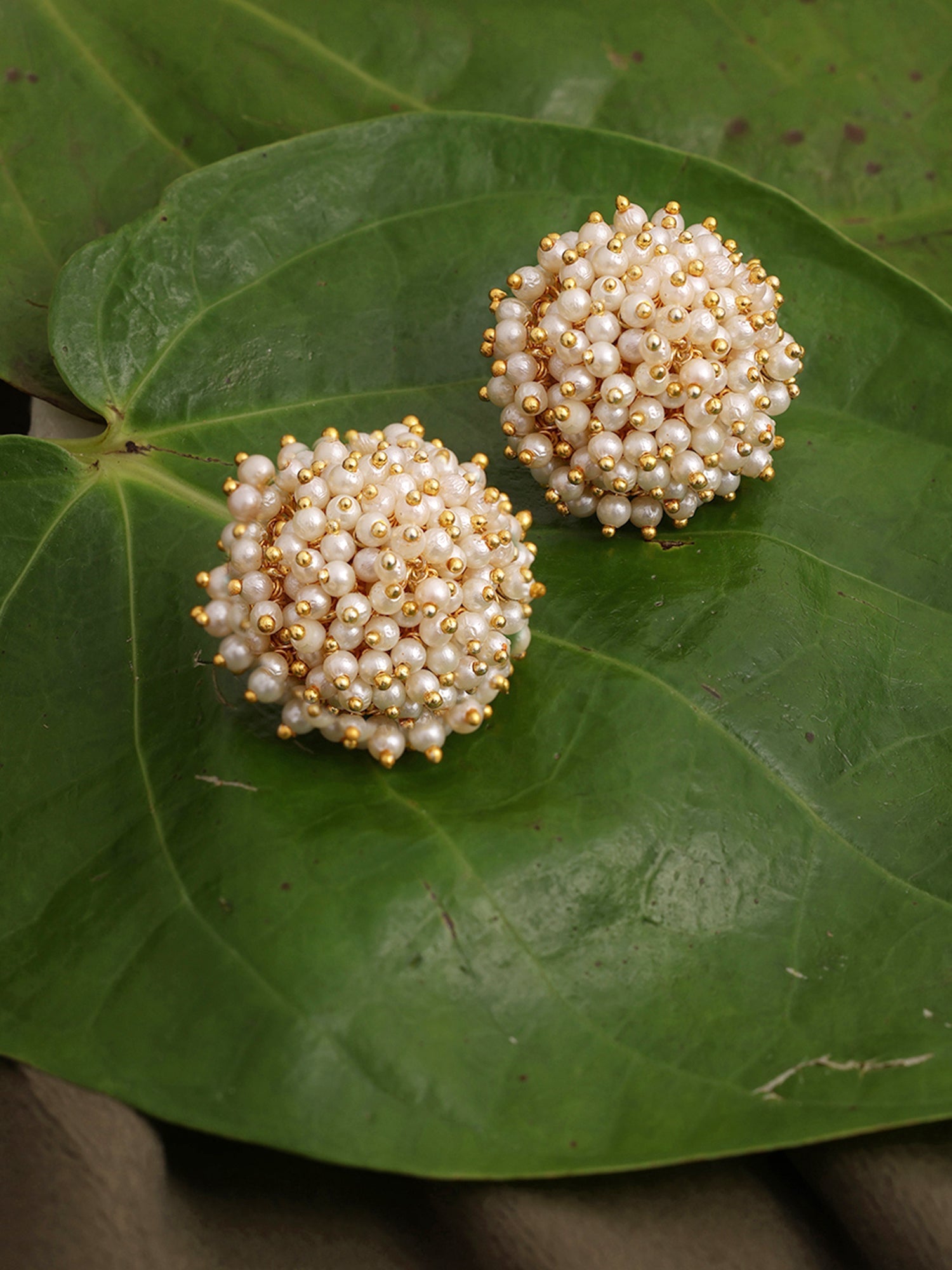 Round Pearl Studs - Ruby Raang - Swadesiicart