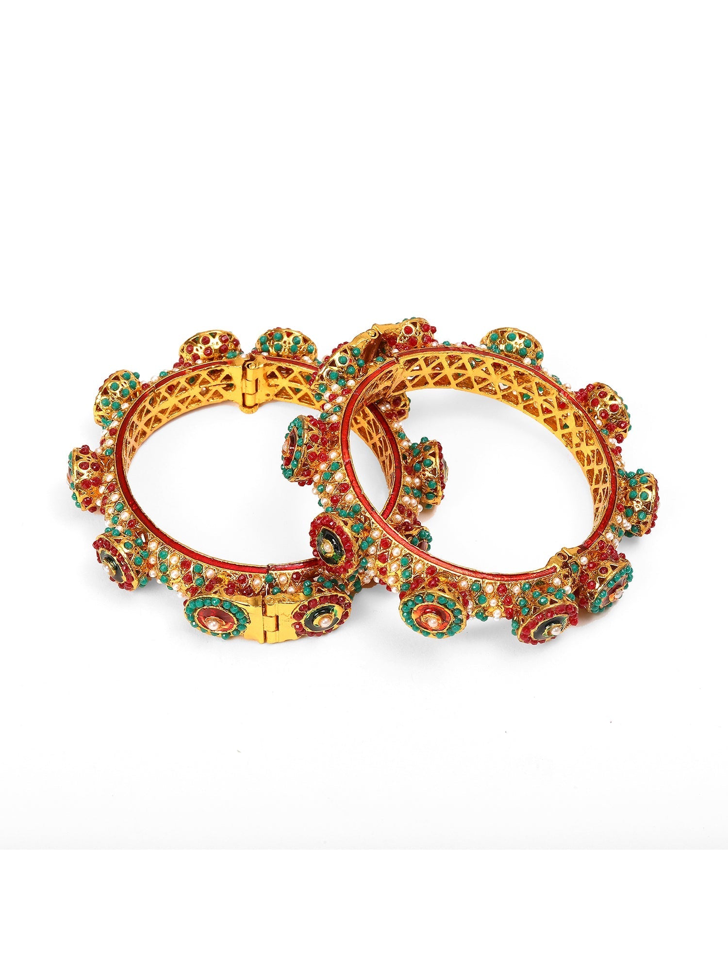 Rajwada Red - Green Hues Handcrafted Heavy Bangles (set of 2) - Ruby Raang - Swadesiicart