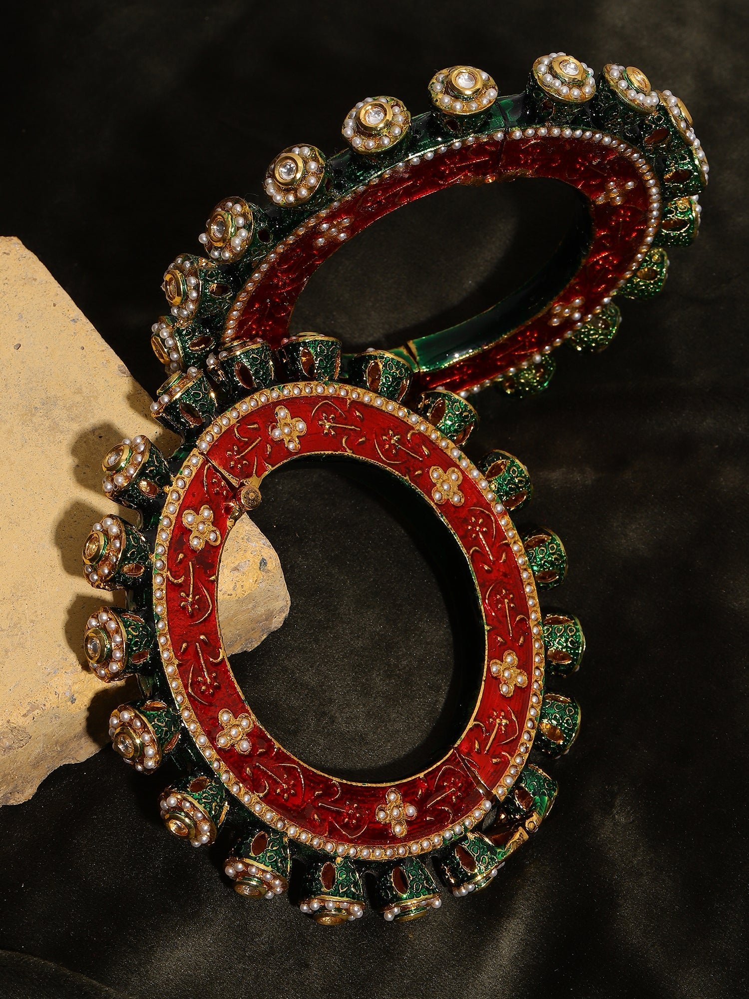 Meenakari Handcrafted Heavy Bangles (set of 2) - Ruby Raang - Swadesiicart