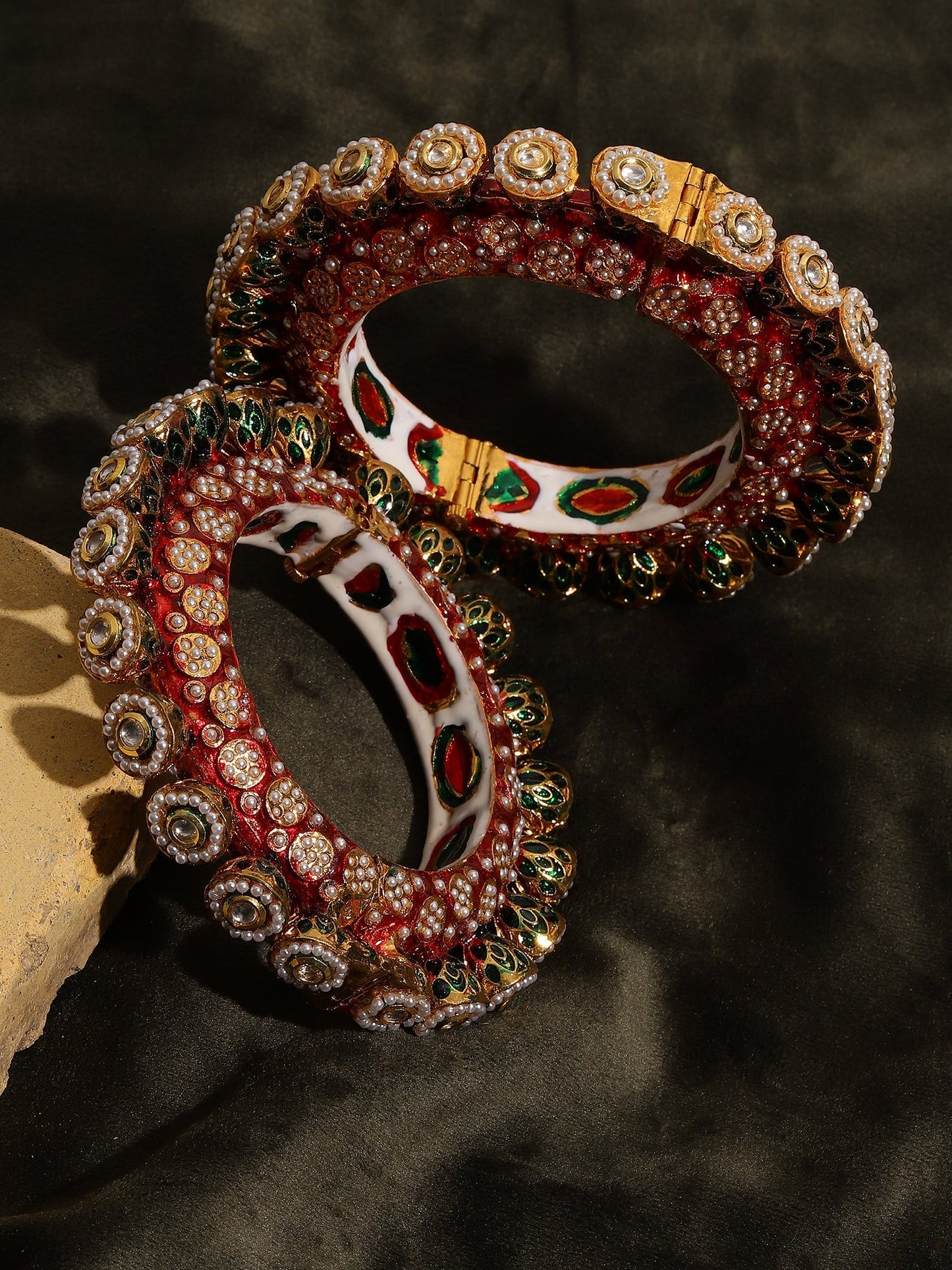 Red Meenakari Handcrafted Heavy Bangles (set of 2) - Ruby Raang - Swadesiicart