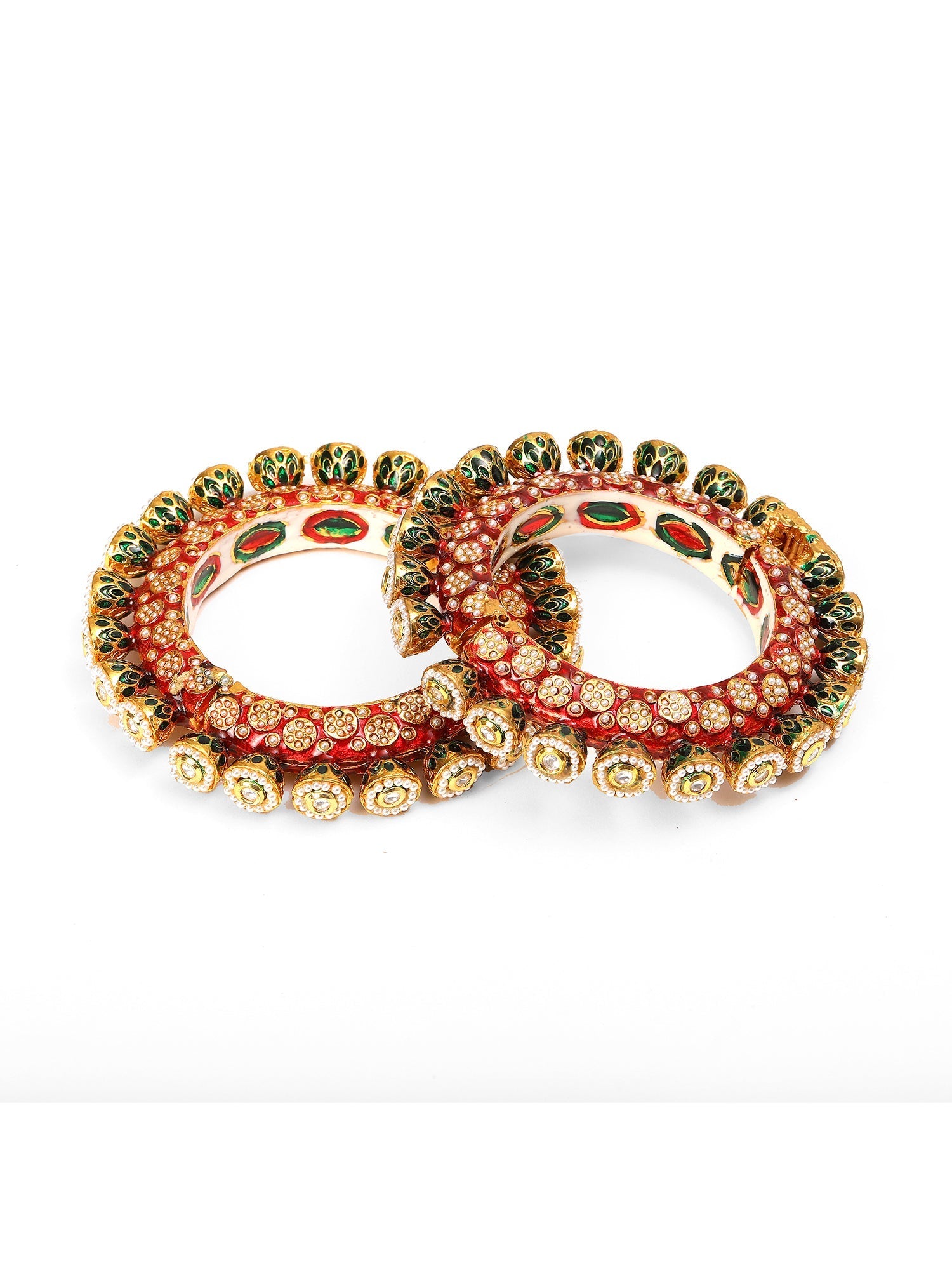Red Meenakari Handcrafted Heavy Bangles (set of 2) - Ruby Raang - Swadesiicart