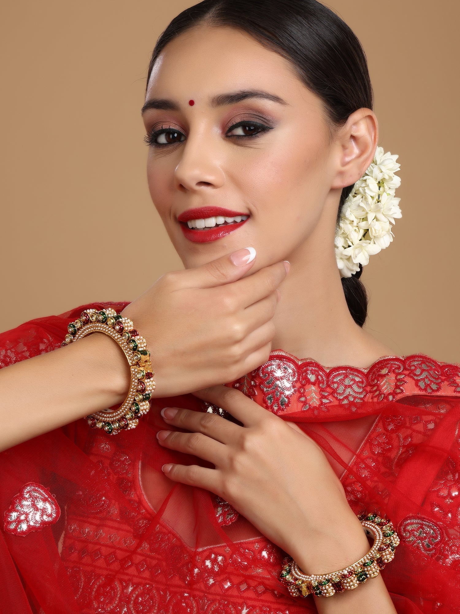 Pearl Meenakari Handcrafted Heavy Bangles (set of 2) - Ruby Raang - Swadesiicart