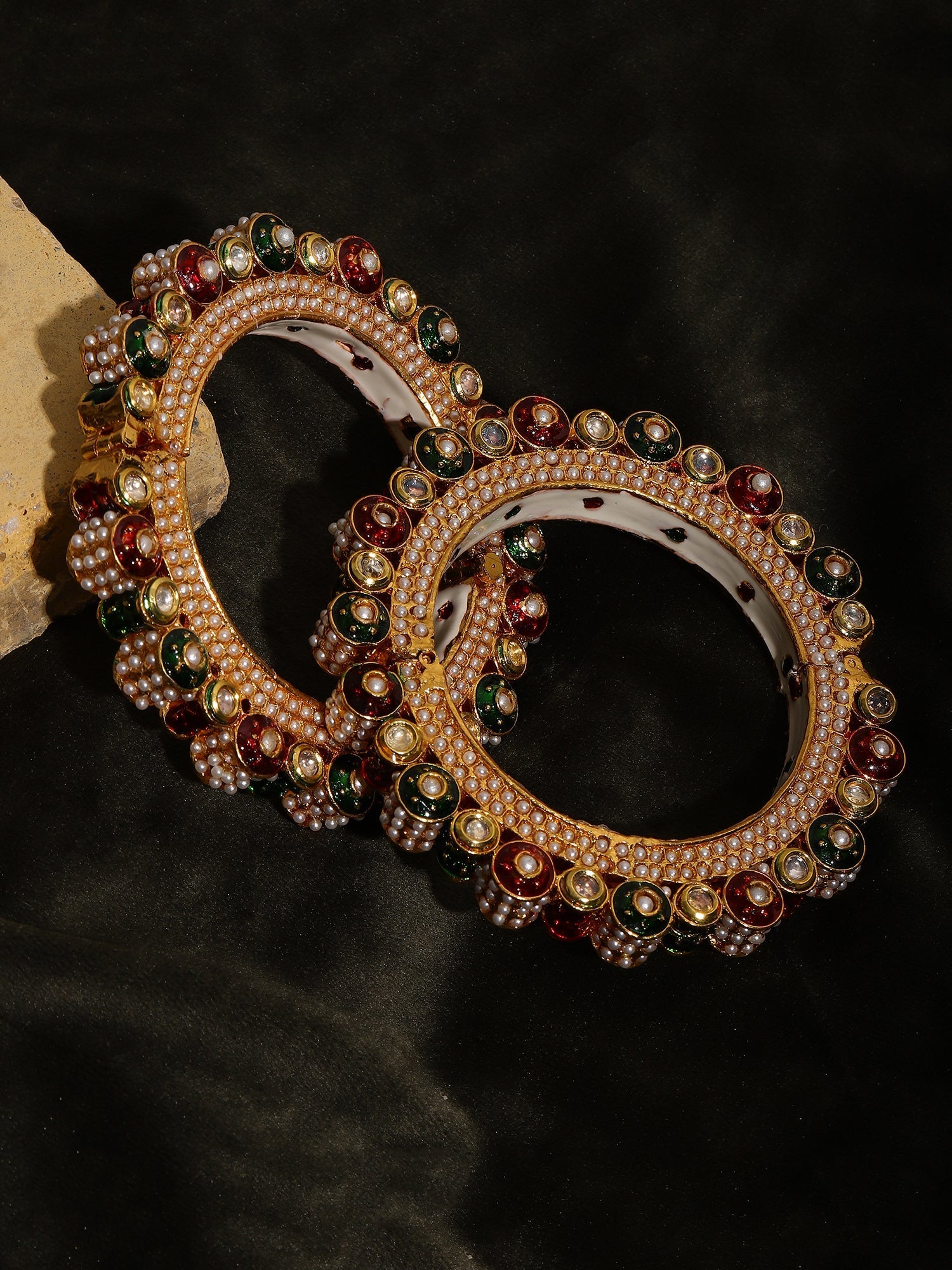 Pearl Meenakari Handcrafted Heavy Bangles (set of 2) - Ruby Raang - Swadesiicart