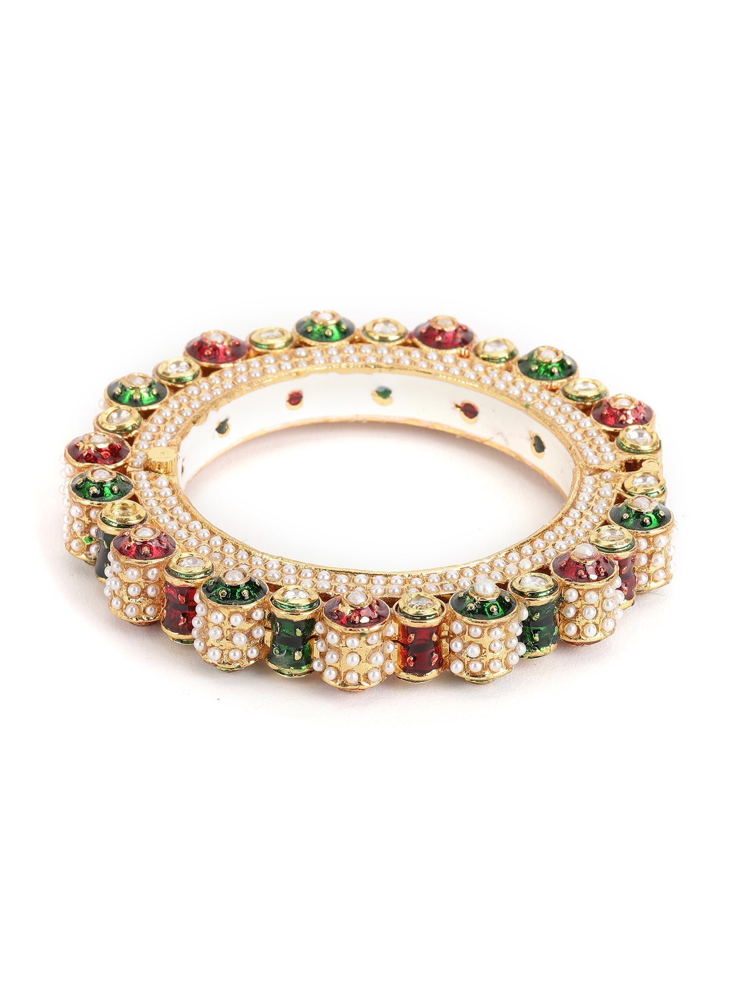 Pearl Meenakari Handcrafted Heavy Bangles (set of 2) - Ruby Raang - Swadesiicart