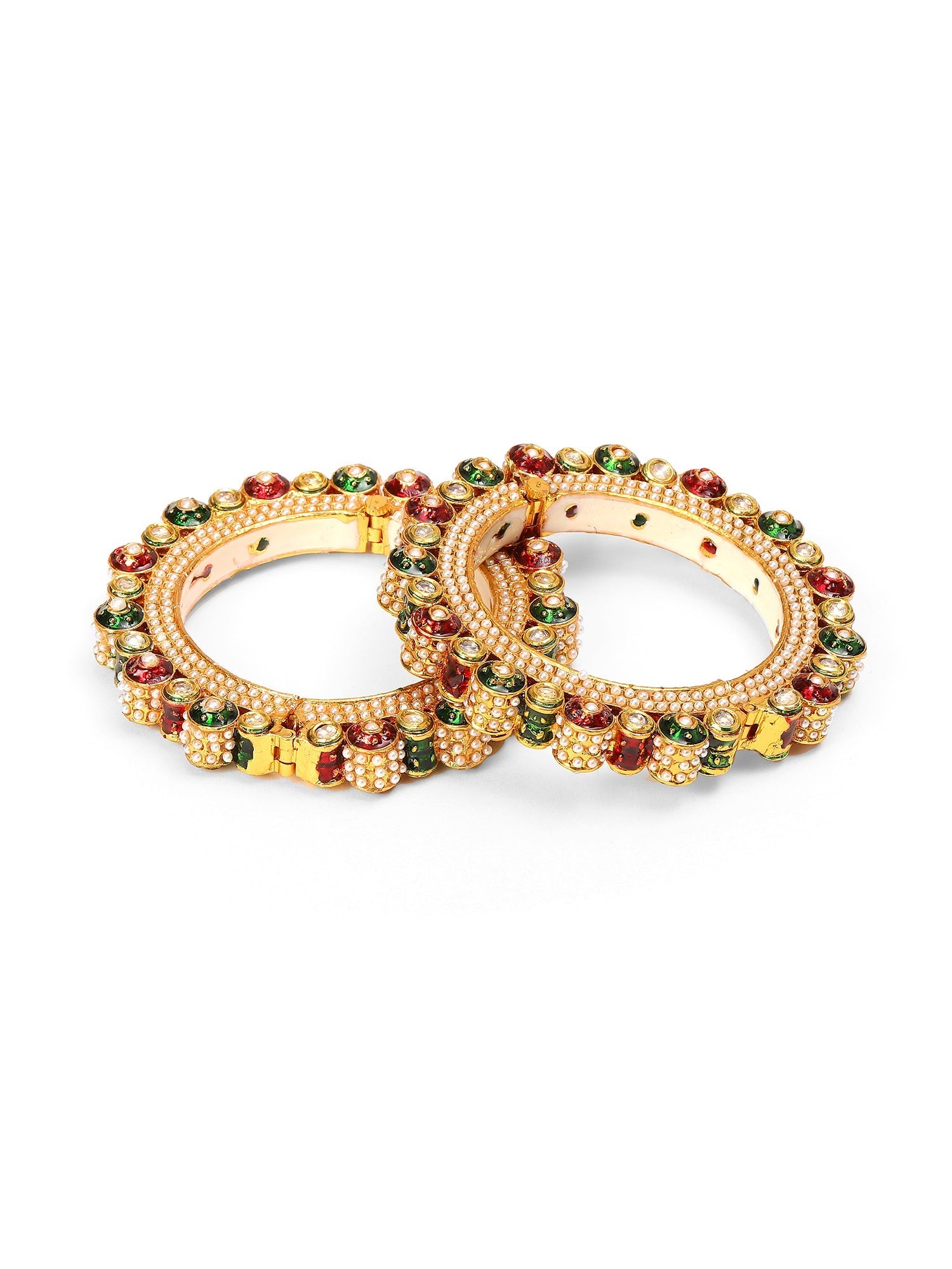 Pearl Meenakari Handcrafted Heavy Bangles (set of 2) - Ruby Raang - Swadesiicart
