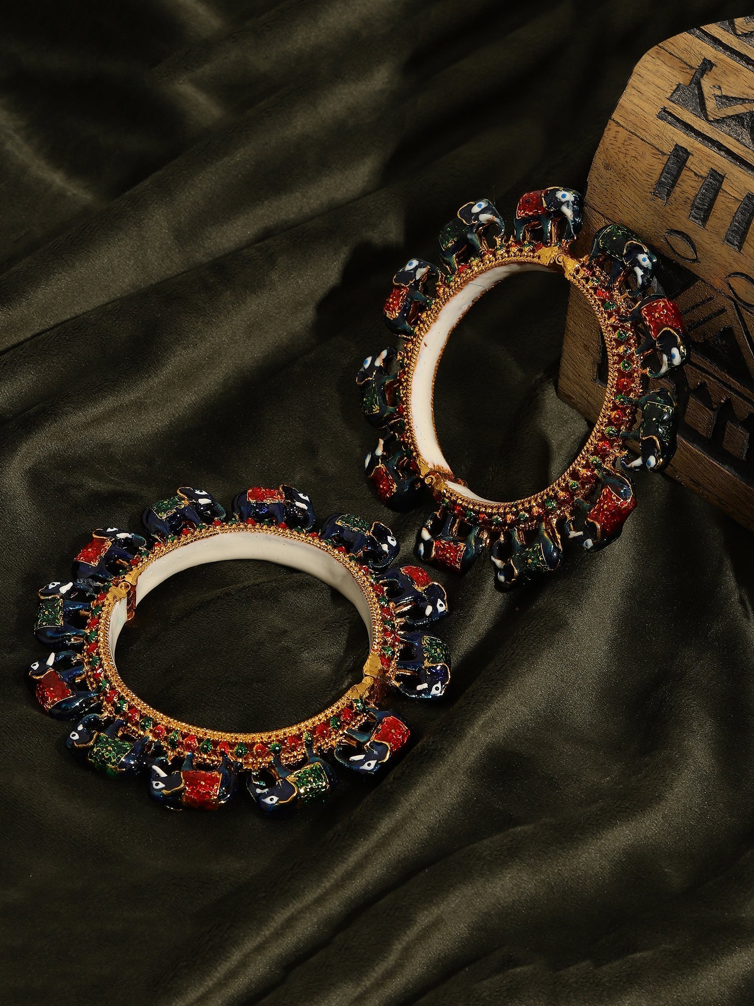 Elephant Blue Meenakari Handcrafted Heavy Bangles (set of 2) - Ruby Raang - Swadesiicart