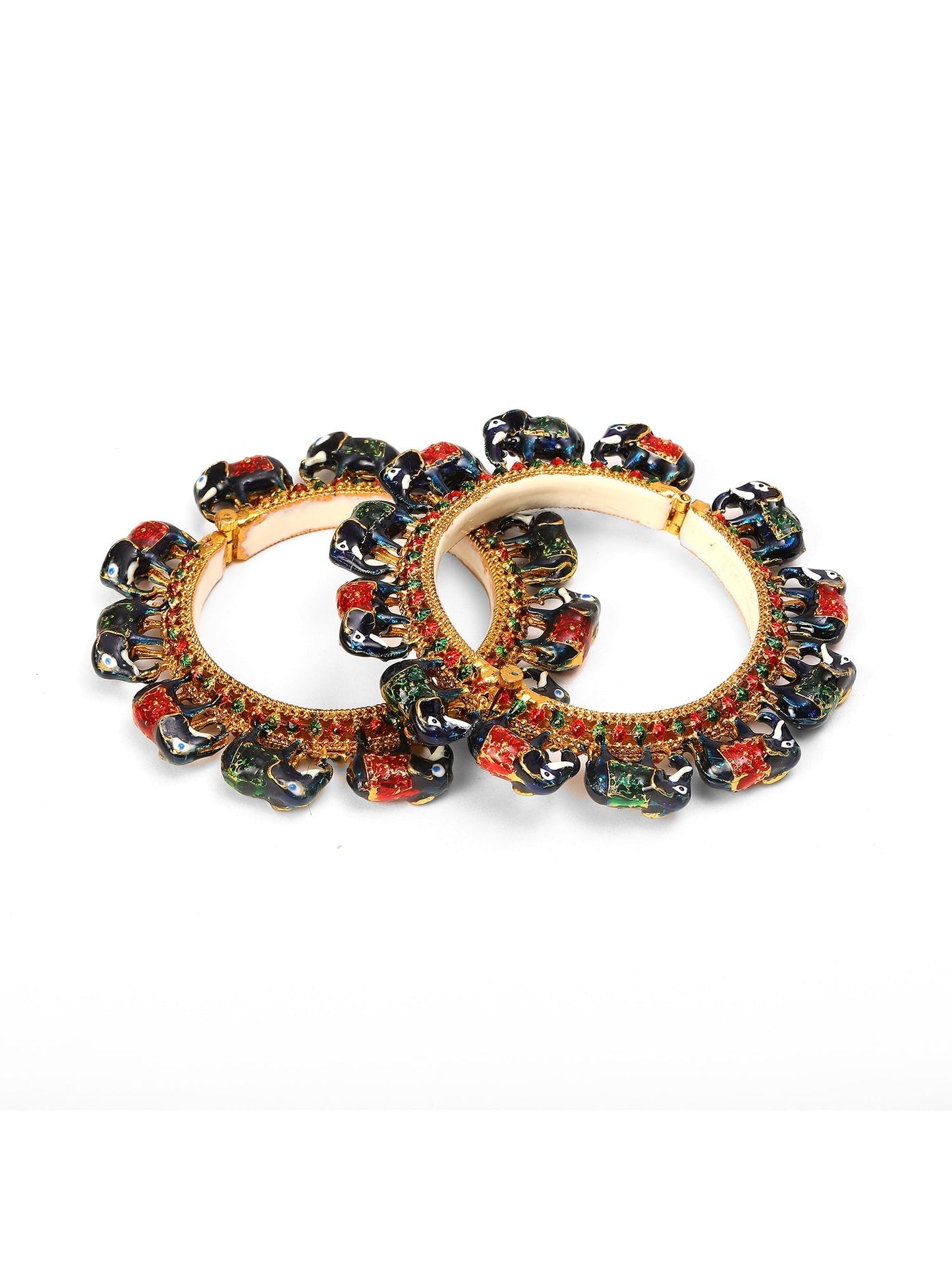 Elephant Blue Meenakari Handcrafted Heavy Bangles (set of 2) - Ruby Raang - Swadesiicart