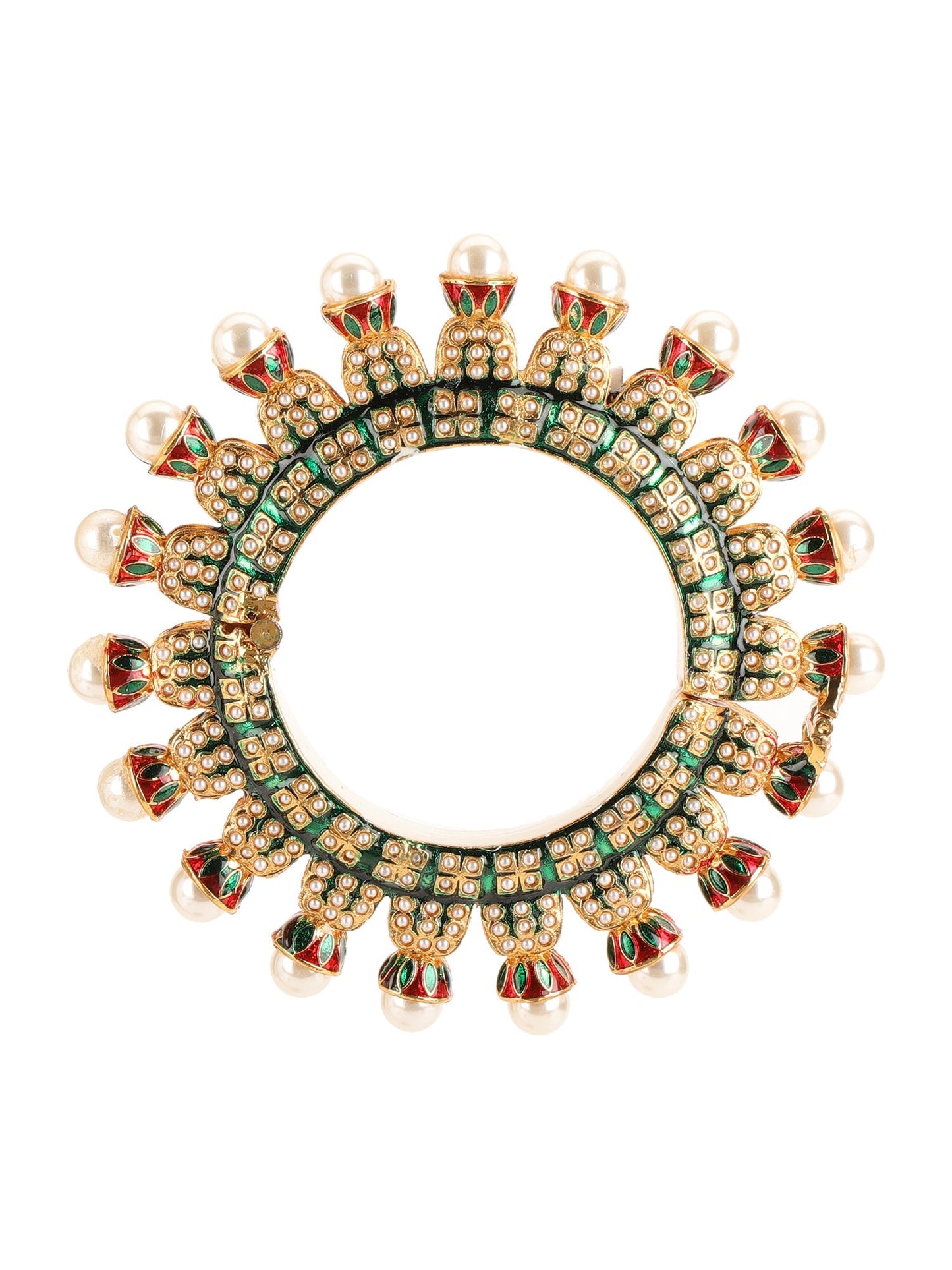 Oversized Pearl Meenakari Handcrafted Heavy Bangles (set of 2) - Ruby Raang - Swadesiicart