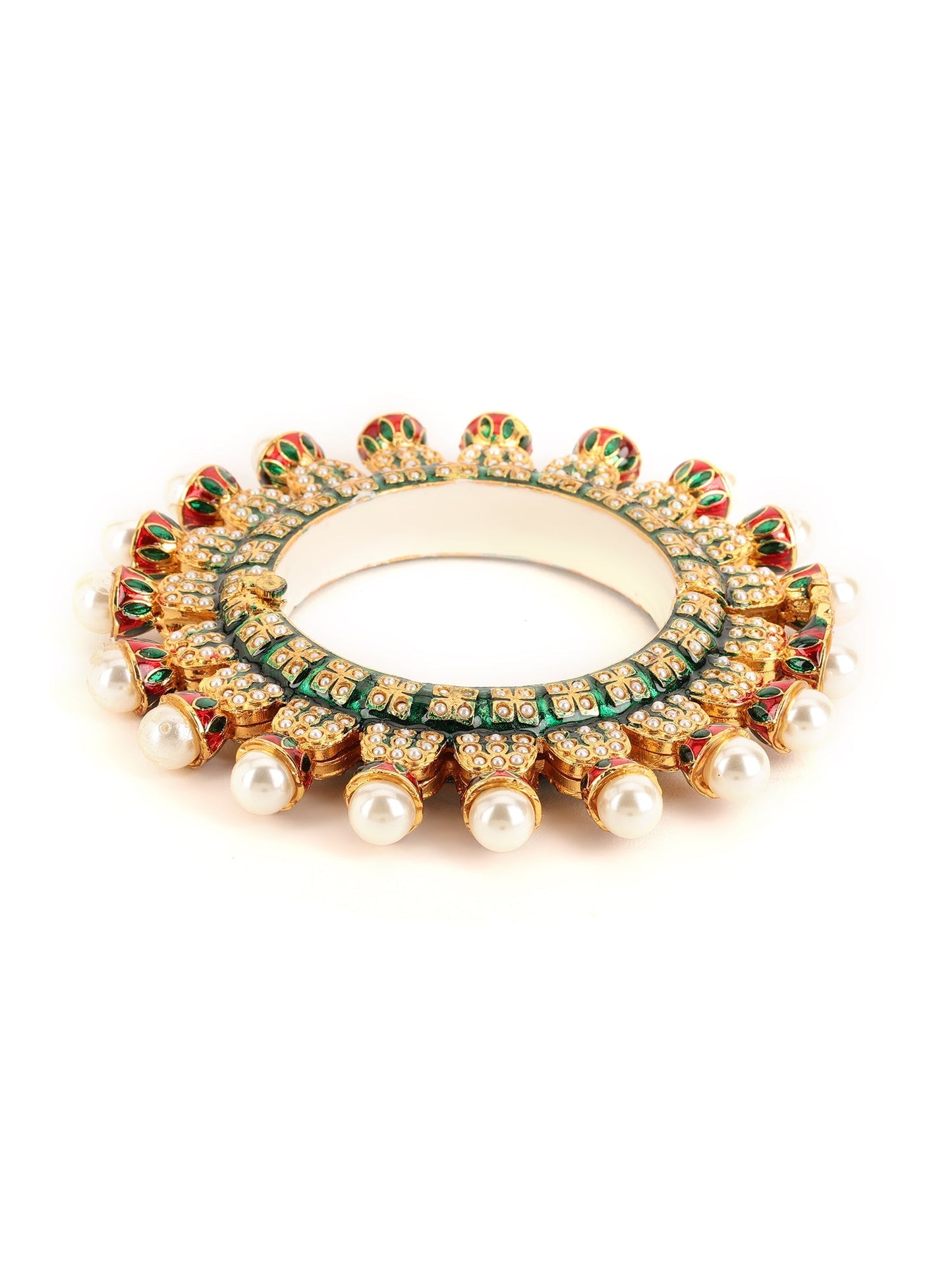 Oversized Pearl Meenakari Handcrafted Heavy Bangles (set of 2) - Ruby Raang - Swadesiicart