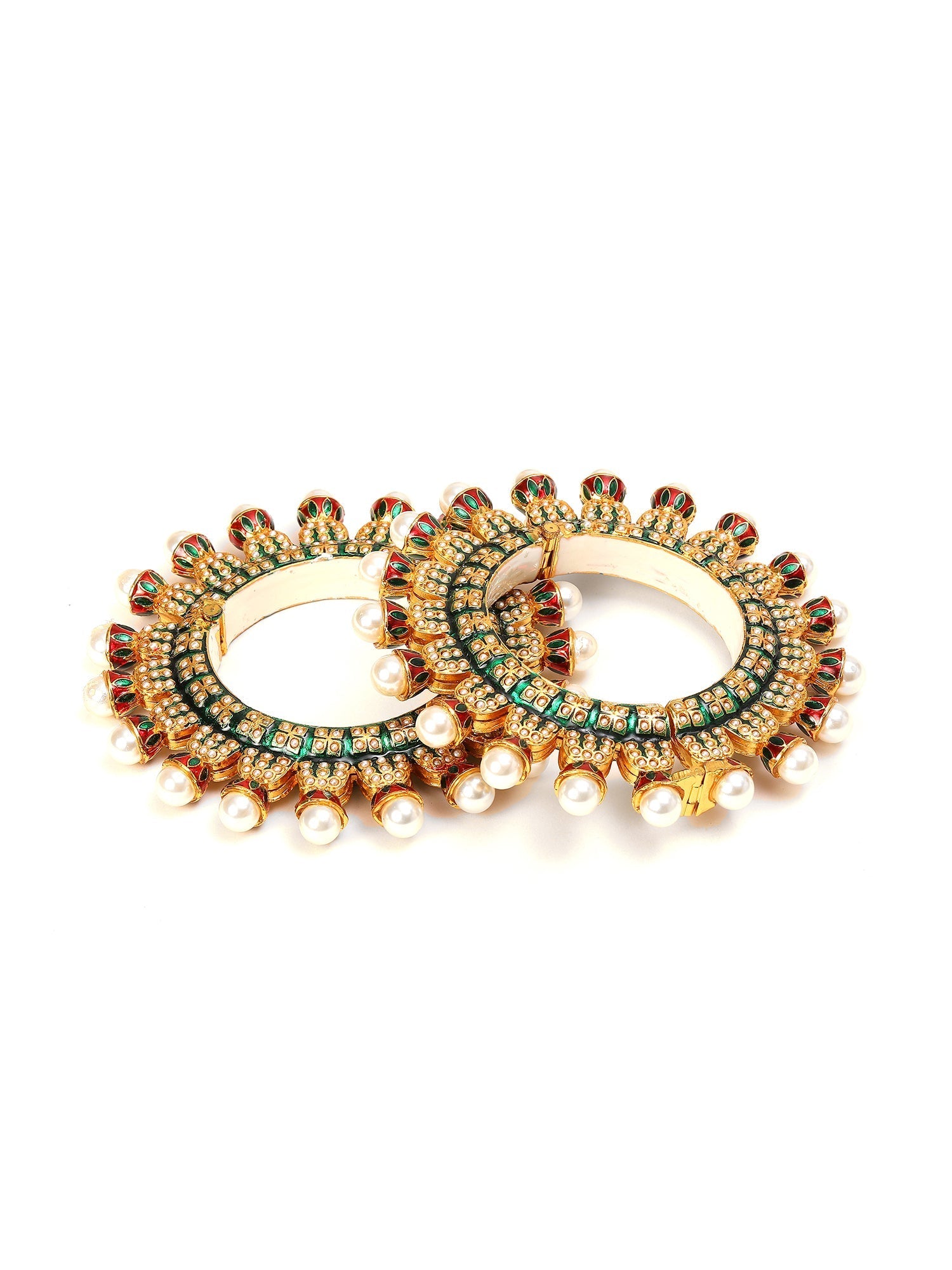 Oversized Pearl Meenakari Handcrafted Heavy Bangles (set of 2) - Ruby Raang - Swadesiicart