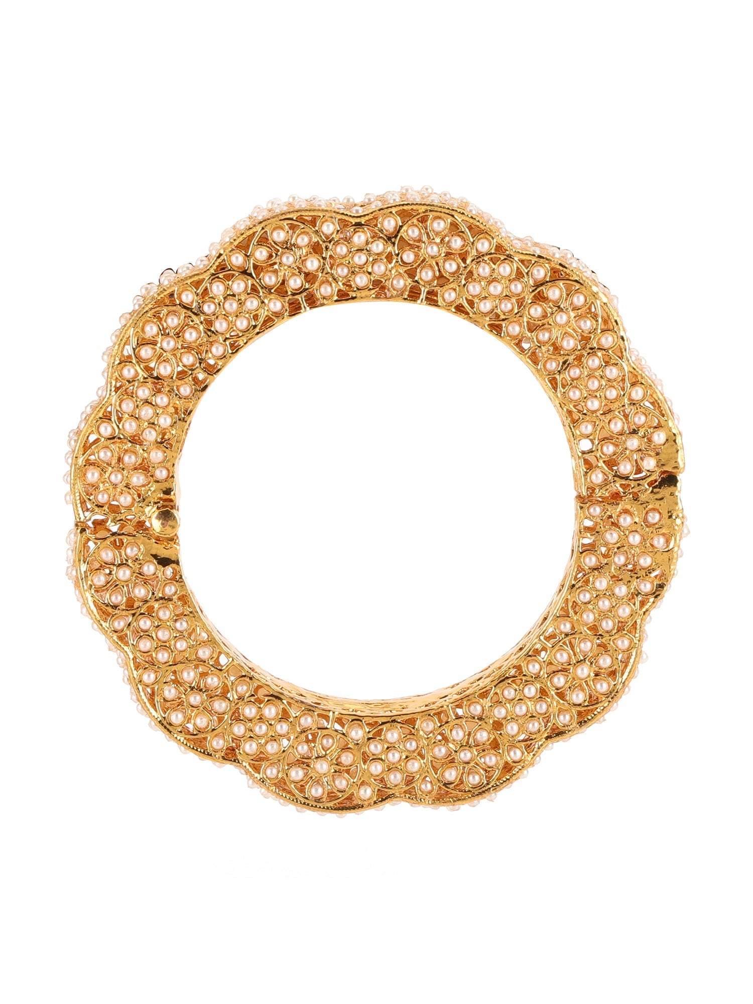 Golden Pearl Handcrafted Heavy Bangles (set of 2) - Ruby Raang - Swadesiicart