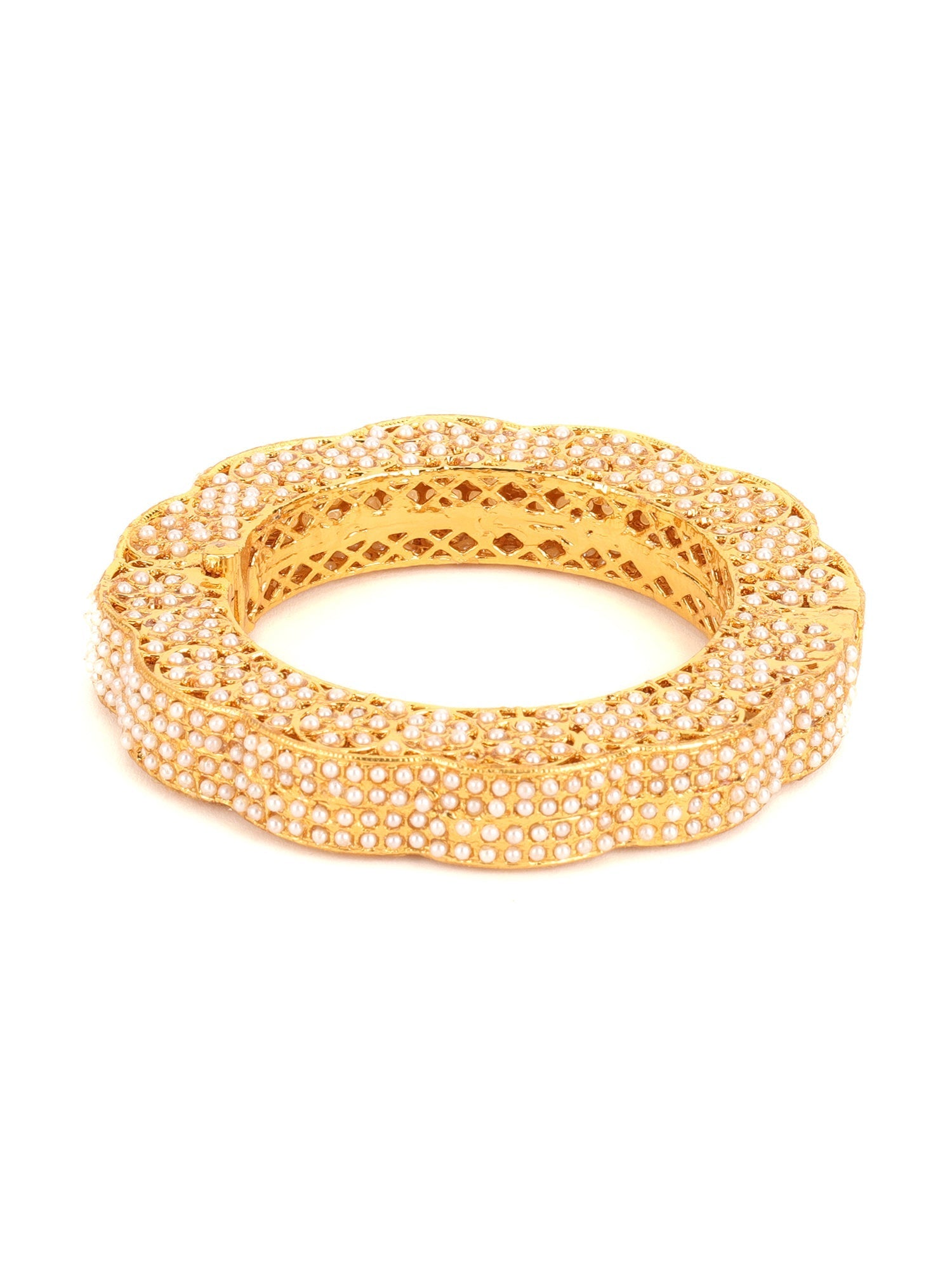 Golden Pearl Handcrafted Heavy Bangles (set of 2) - Ruby Raang - Swadesiicart