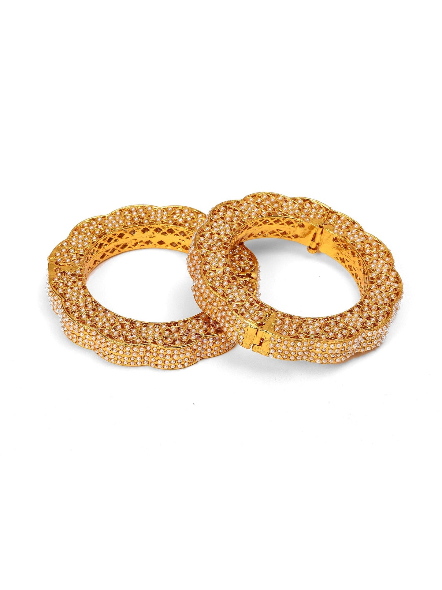Golden Pearl Handcrafted Heavy Bangles (set of 2) - Ruby Raang - Swadesiicart