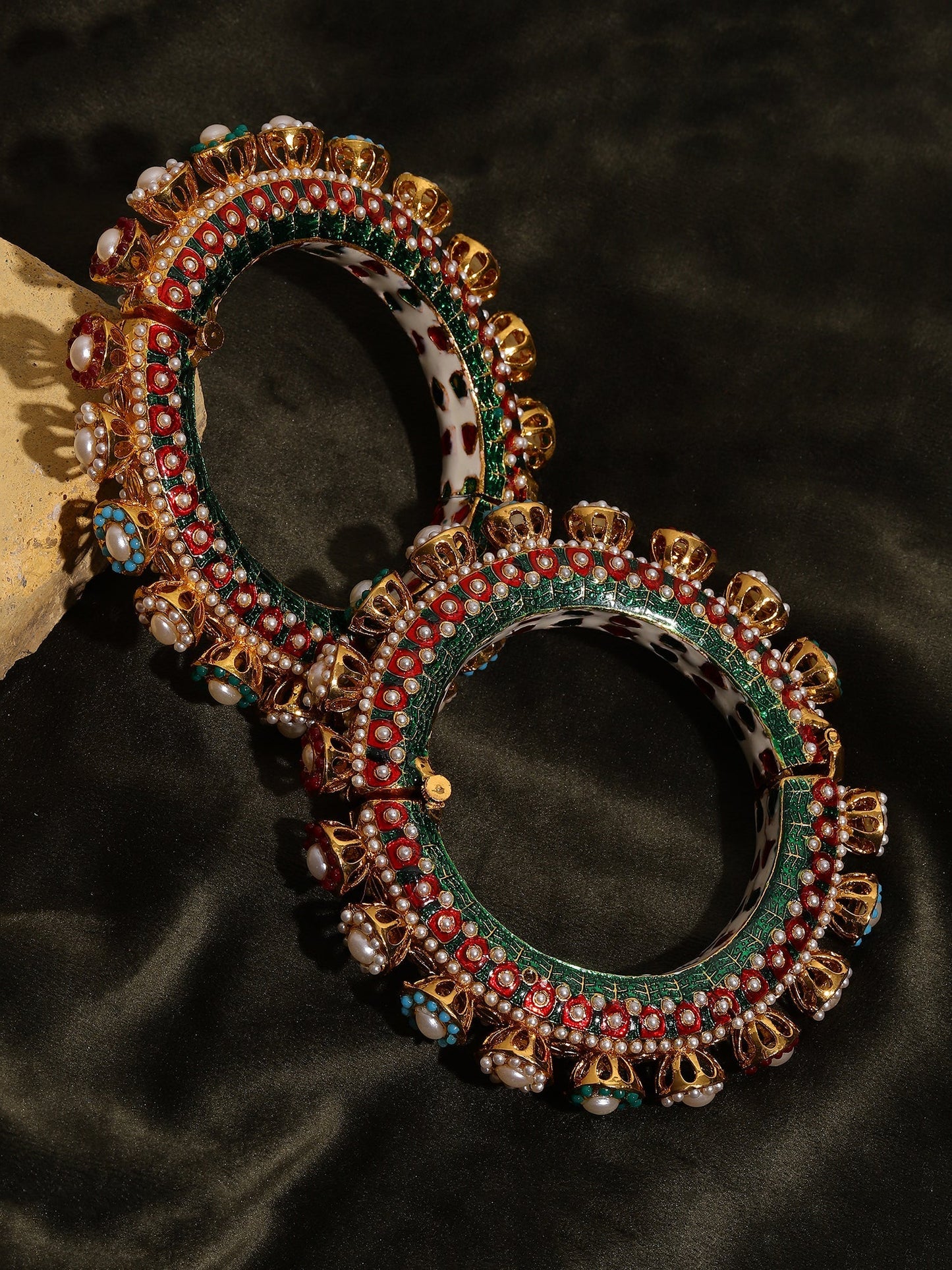 Multi Meenakari Handcrafted Heavy Bangles (set of 2) - Ruby Raang - Swadesiicart