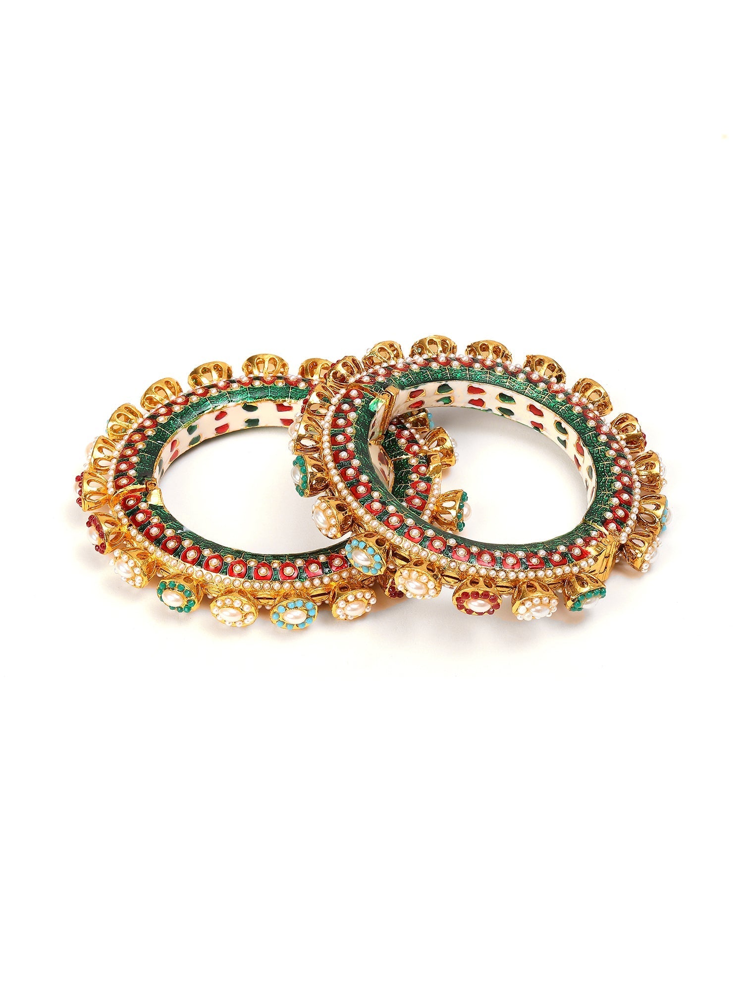 Multi Meenakari Handcrafted Heavy Bangles (set of 2) - Ruby Raang - Swadesiicart