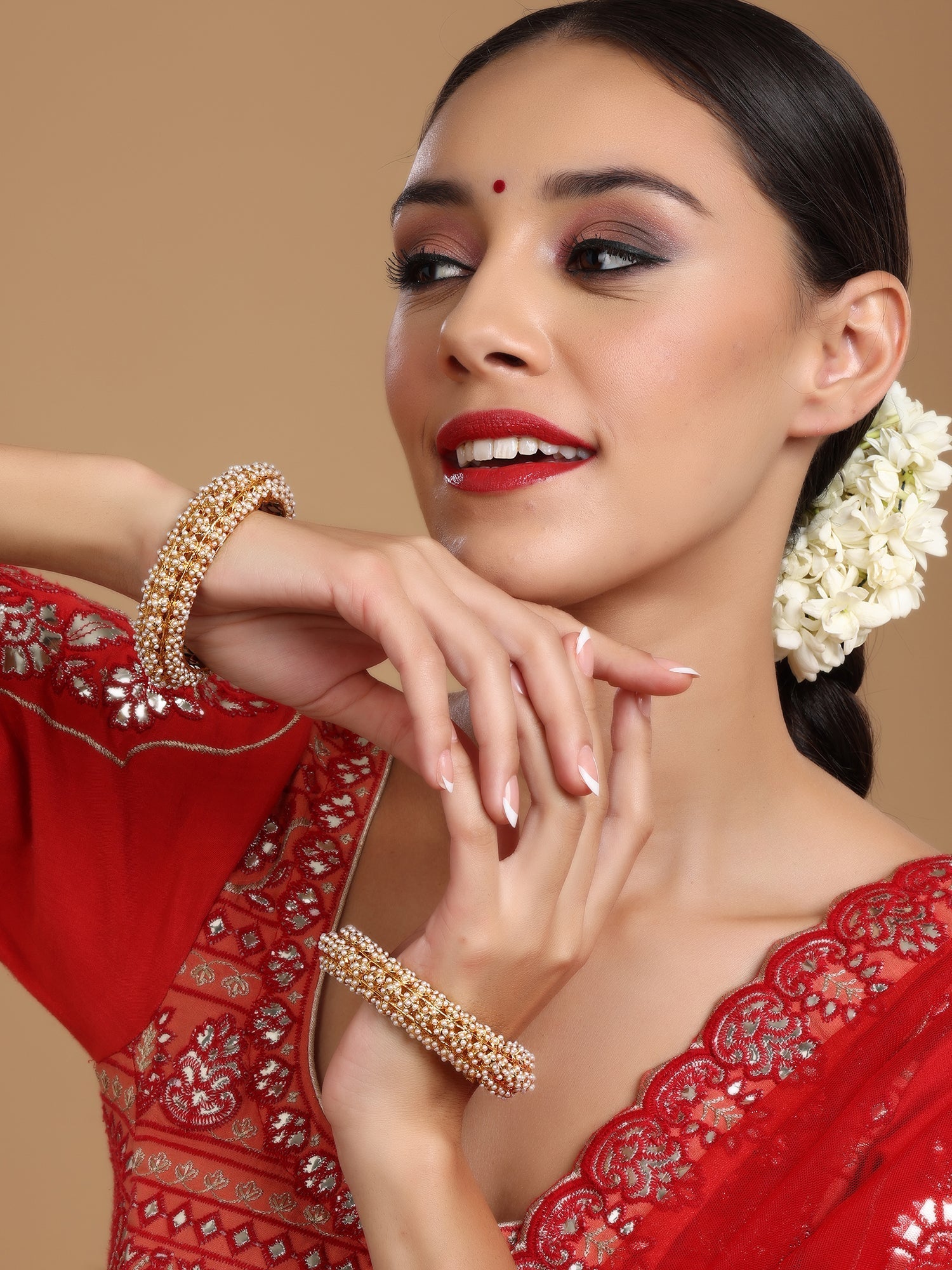 Handcrafted Pearl Heavy Bangles (set of 2) - Ruby Raang - Swadesiicart