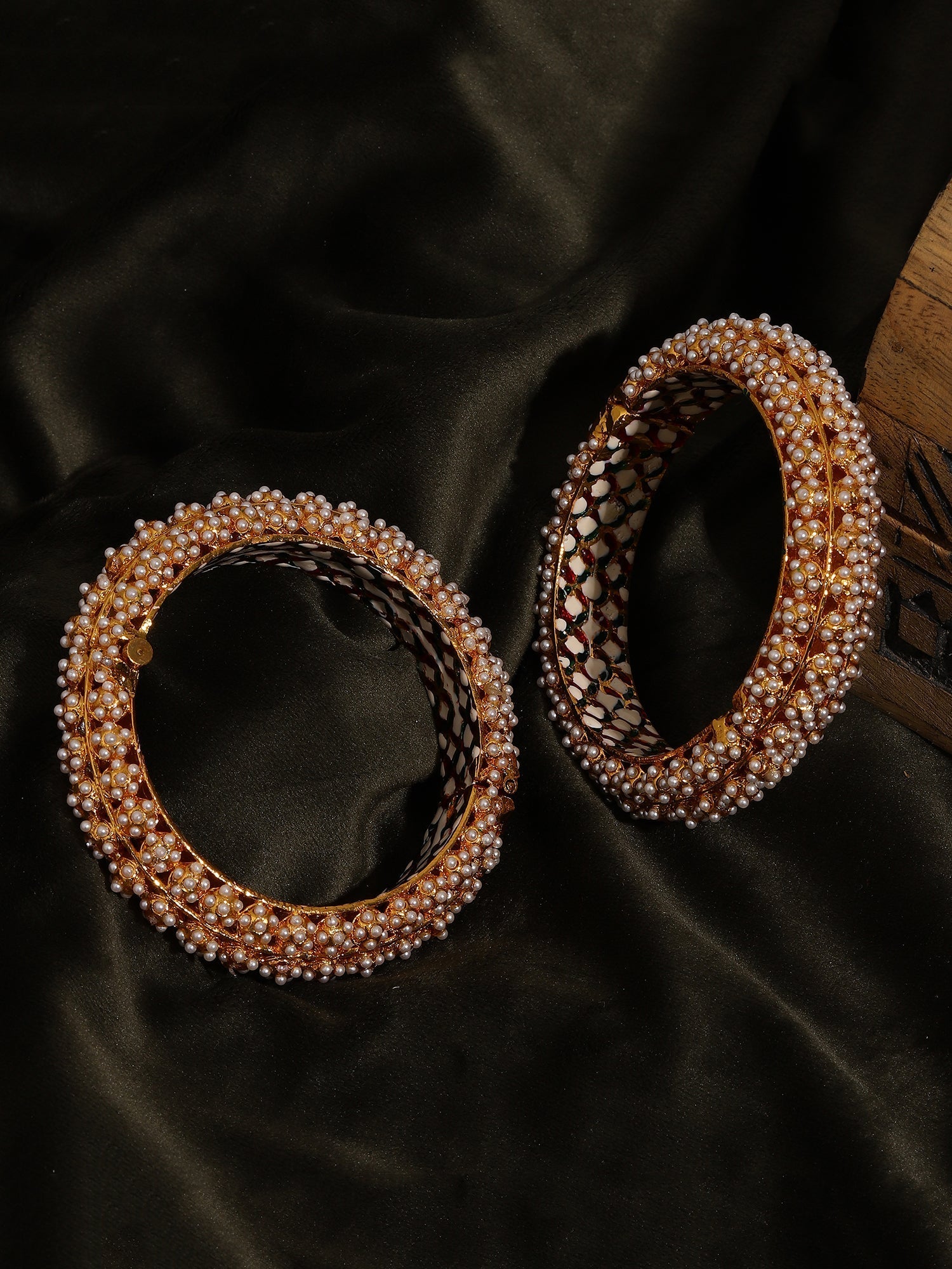 Handcrafted Pearl Heavy Bangles (set of 2) - Ruby Raang - Swadesiicart