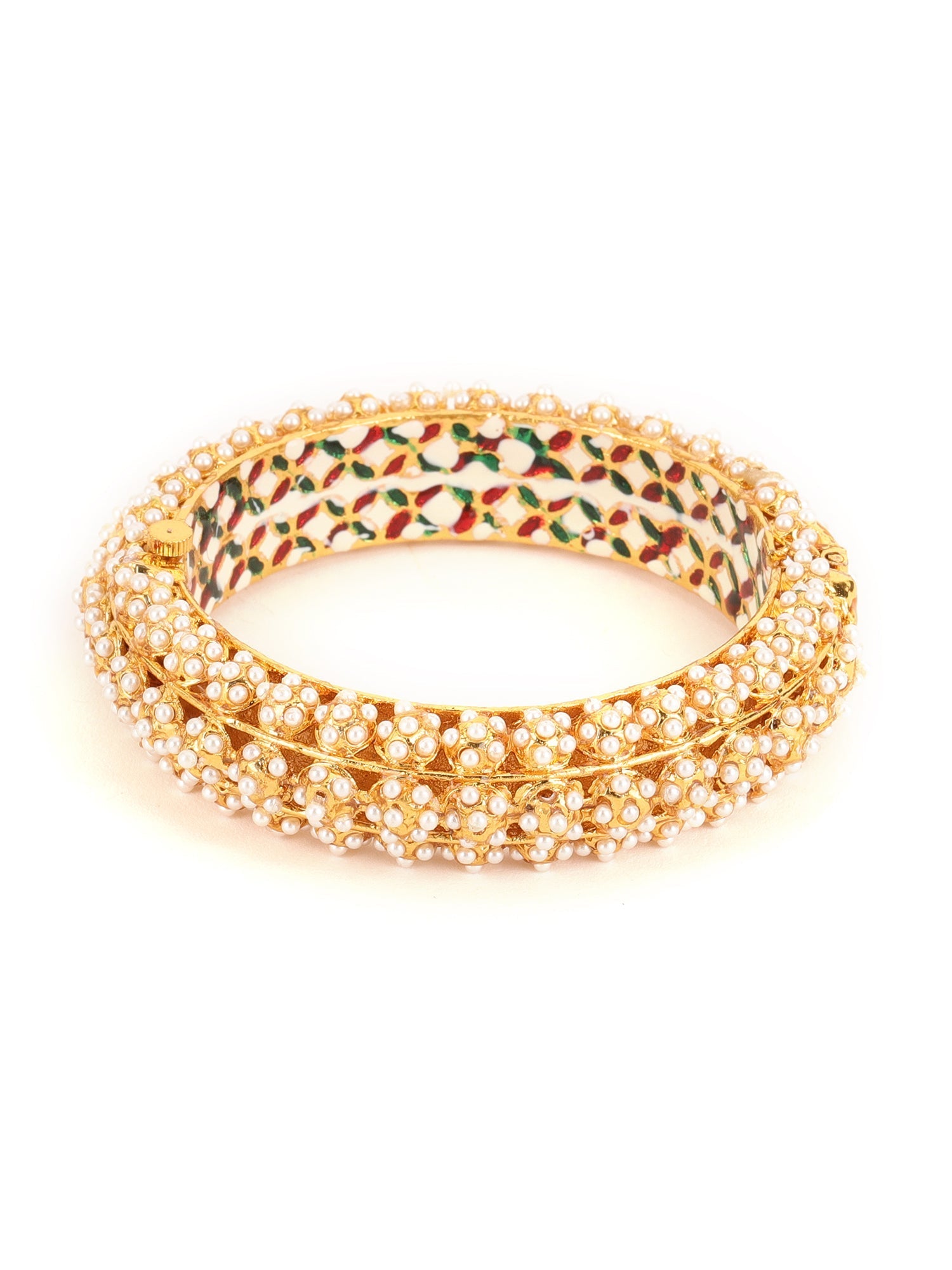 Handcrafted Pearl Heavy Bangles (set of 2) - Ruby Raang - Swadesiicart