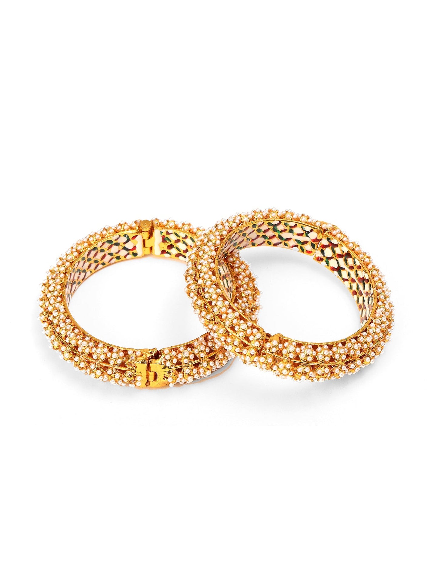 Handcrafted Pearl Heavy Bangles (set of 2) - Ruby Raang - Swadesiicart
