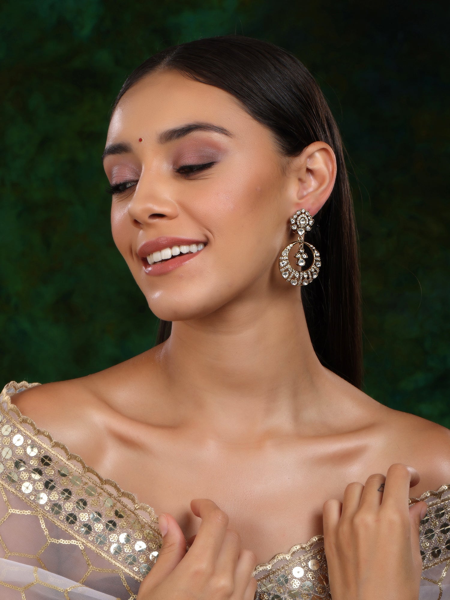 Chand Kundan Earrings - Ruby Raang | Swadesiicart