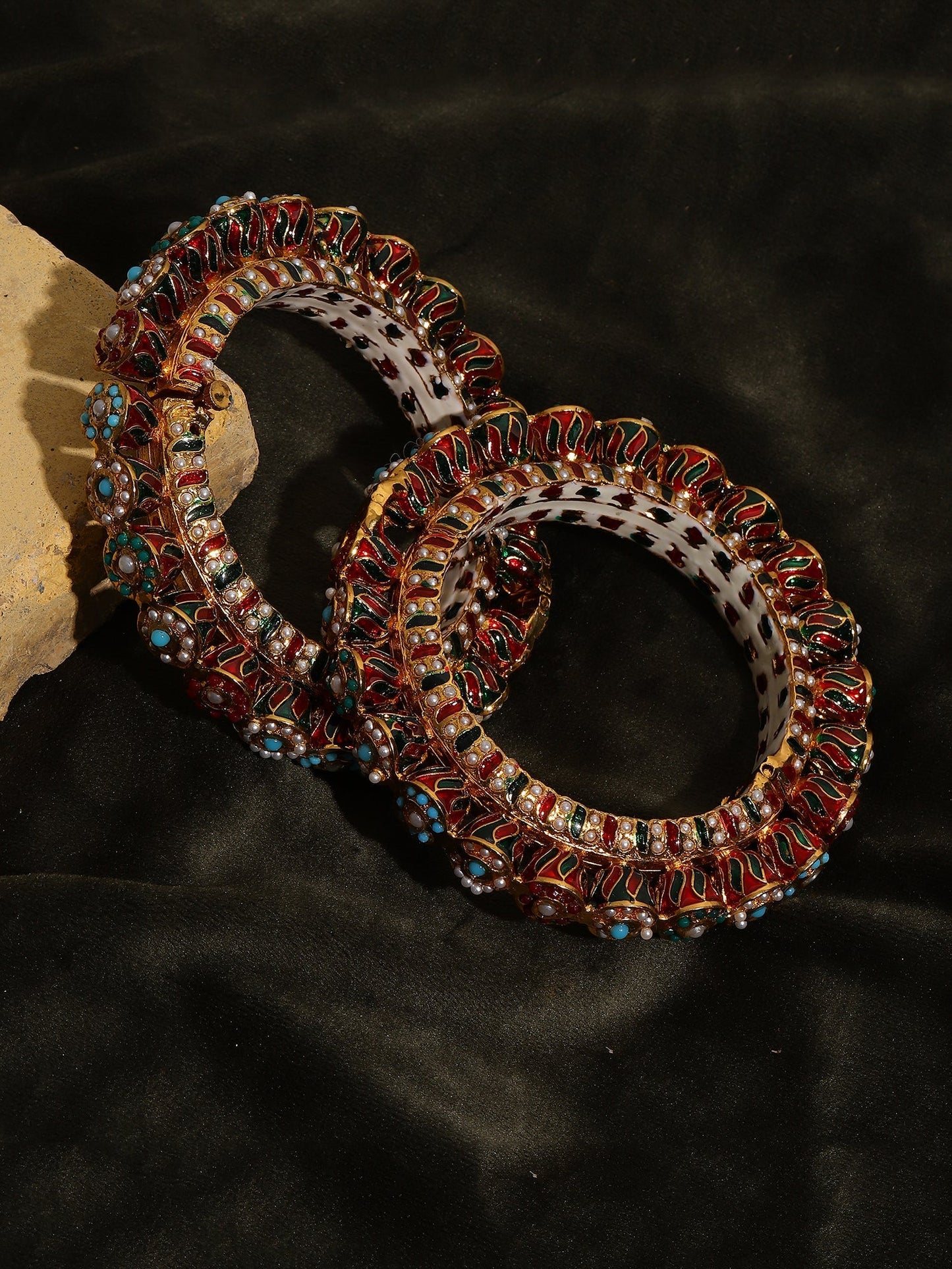 Handcrafted Heavy Bangles (set of 2) - Ruby Raang - Swadesiicart