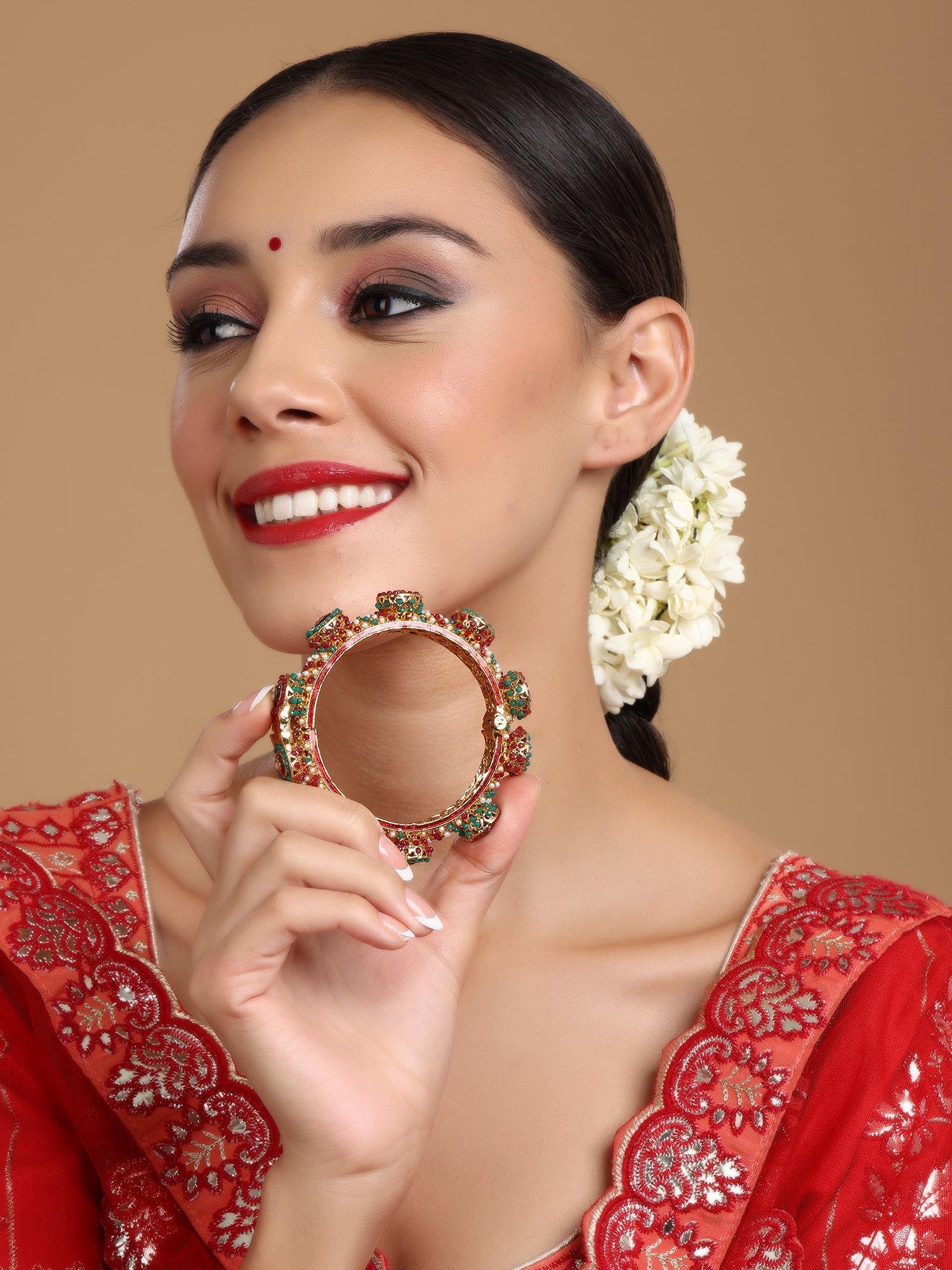 Rajwada Red - Green Hues Handcrafted Heavy Bangle - Ruby Raang - Swadesiicart