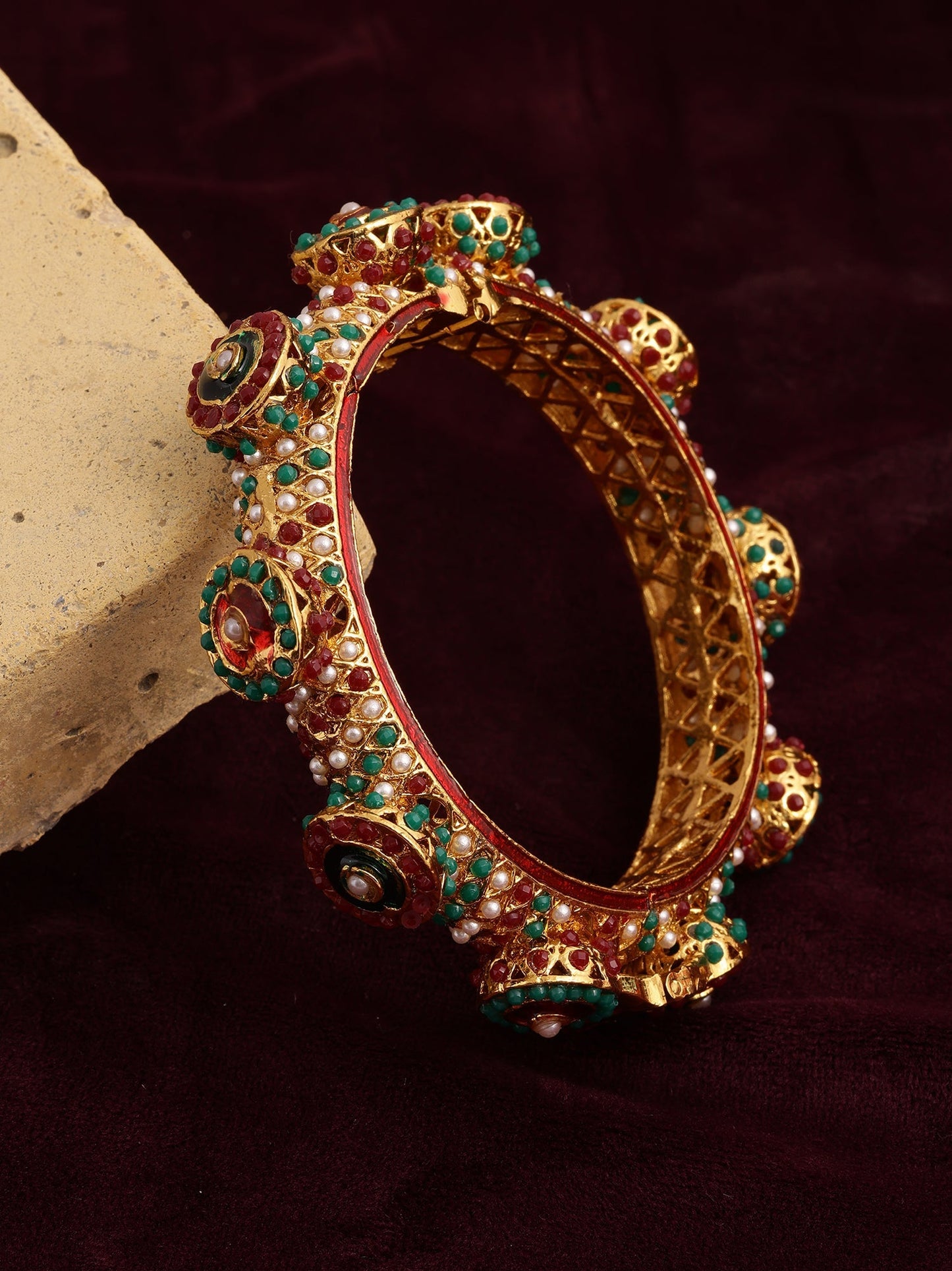 Rajwada Red - Green Hues Handcrafted Heavy Bangle - Ruby Raang - Swadesiicart
