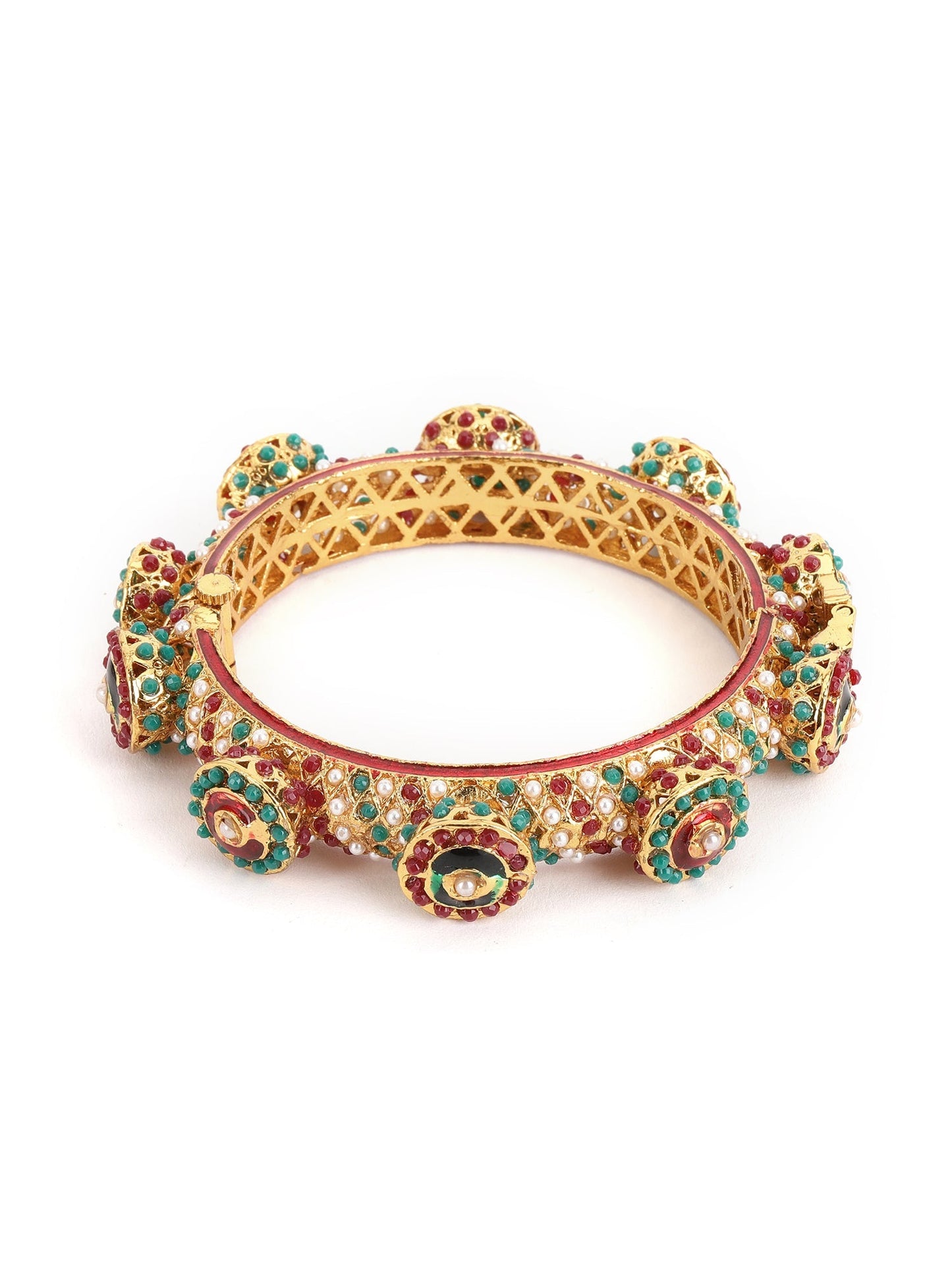 Rajwada Red - Green Hues Handcrafted Heavy Bangle - Ruby Raang - Swadesiicart