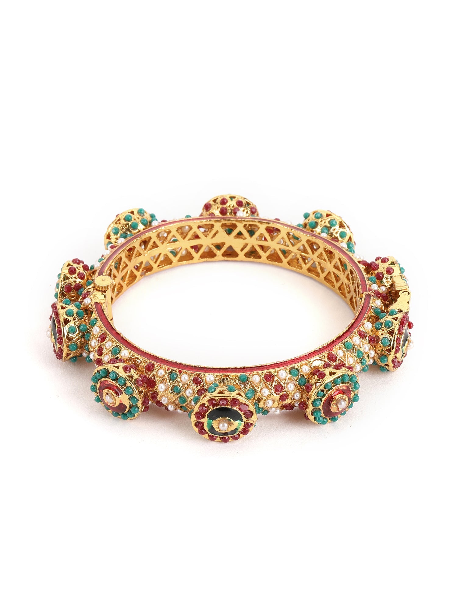 Rajwada Red - Green Hues Handcrafted Heavy Bangle - Ruby Raang - Swadesiicart