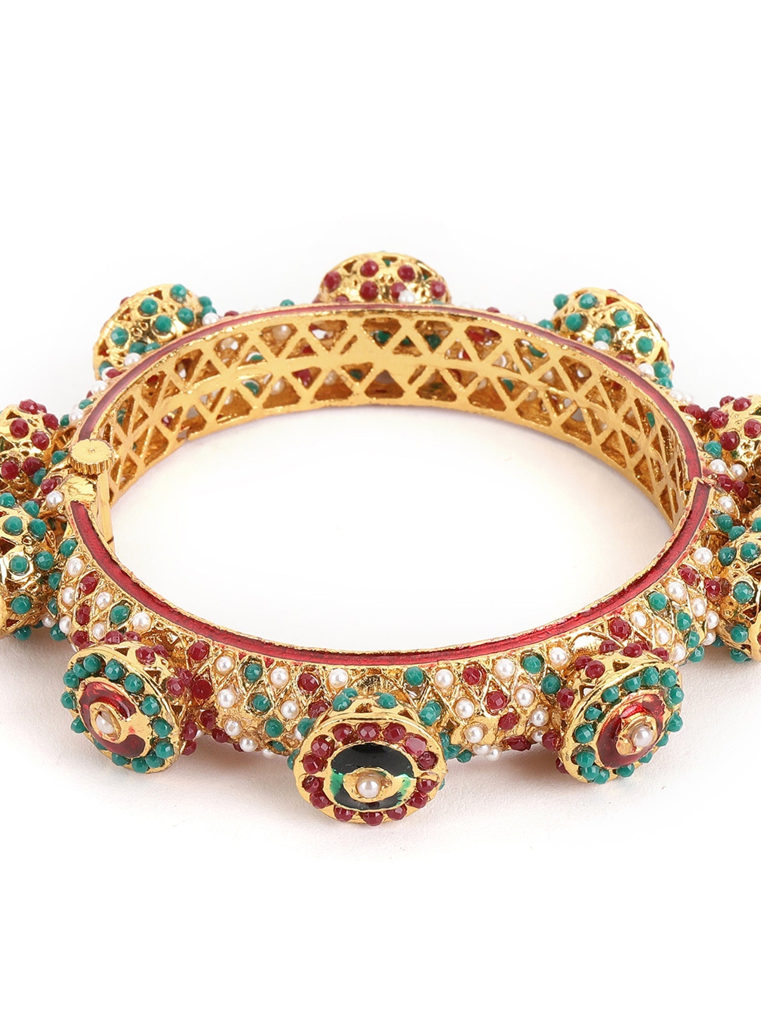 Rajwada Red - Green Hues Handcrafted Heavy Bangle - Ruby Raang - Swadesiicart