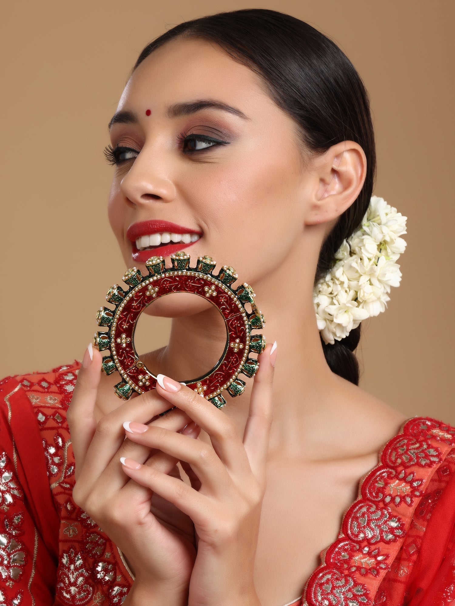 Meenakari Handcrafted Heavy Bangle - Ruby Raang - Swadesiicart