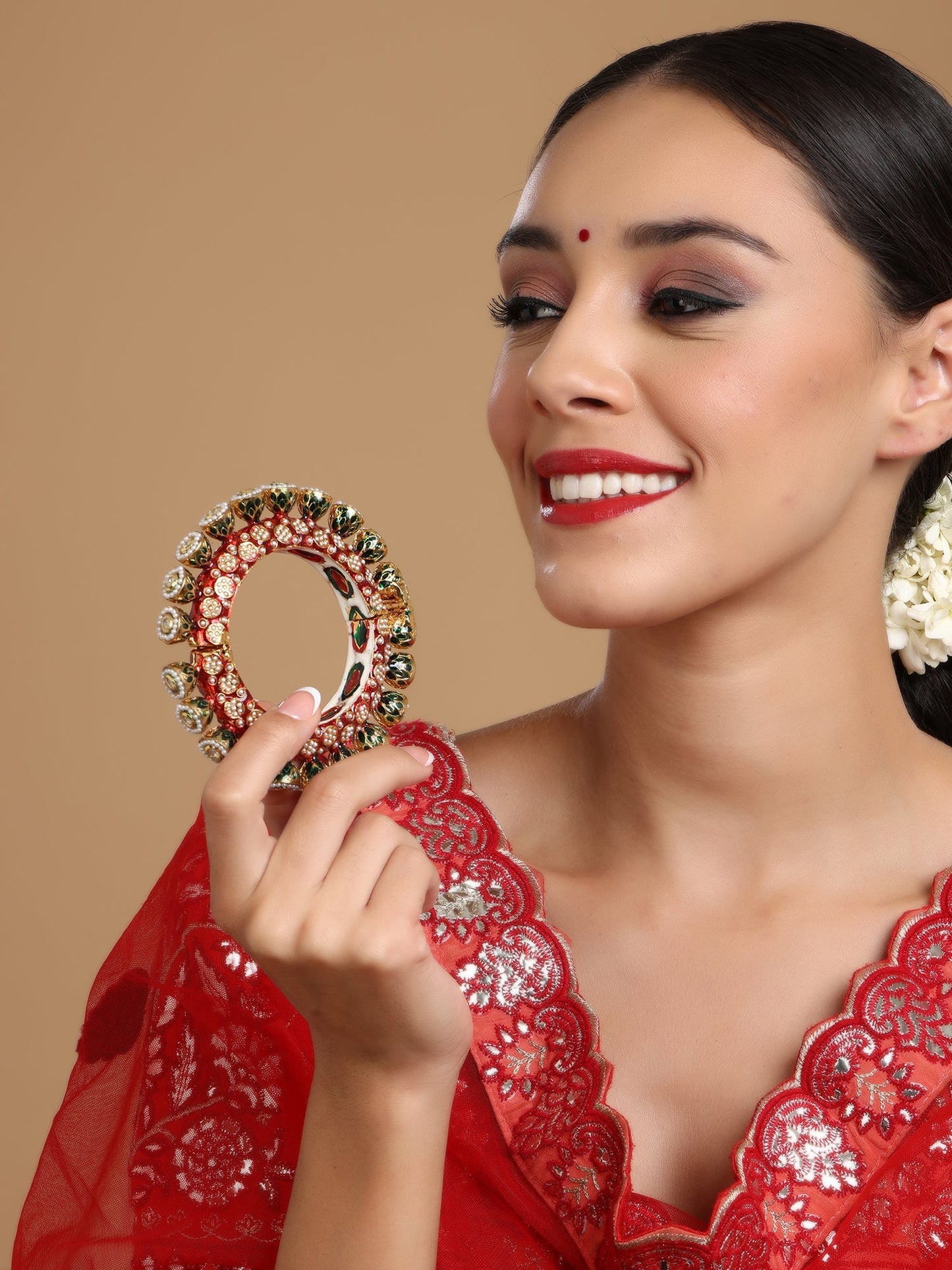 Red Meenakari Handcrafted Heavy Bangle - Ruby Raang - Swadesiicart