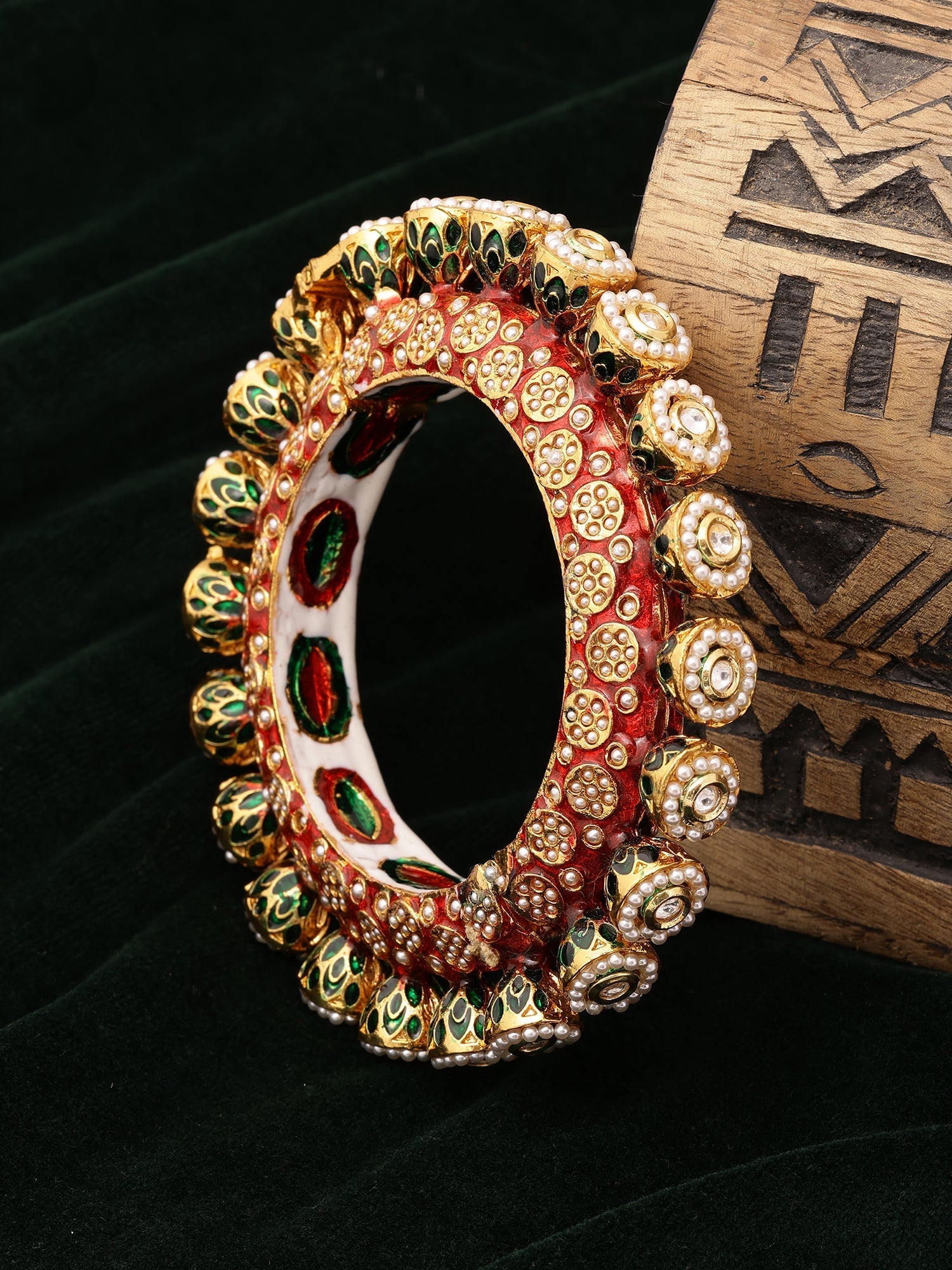 Red Meenakari Handcrafted Heavy Bangle - Ruby Raang - Swadesiicart