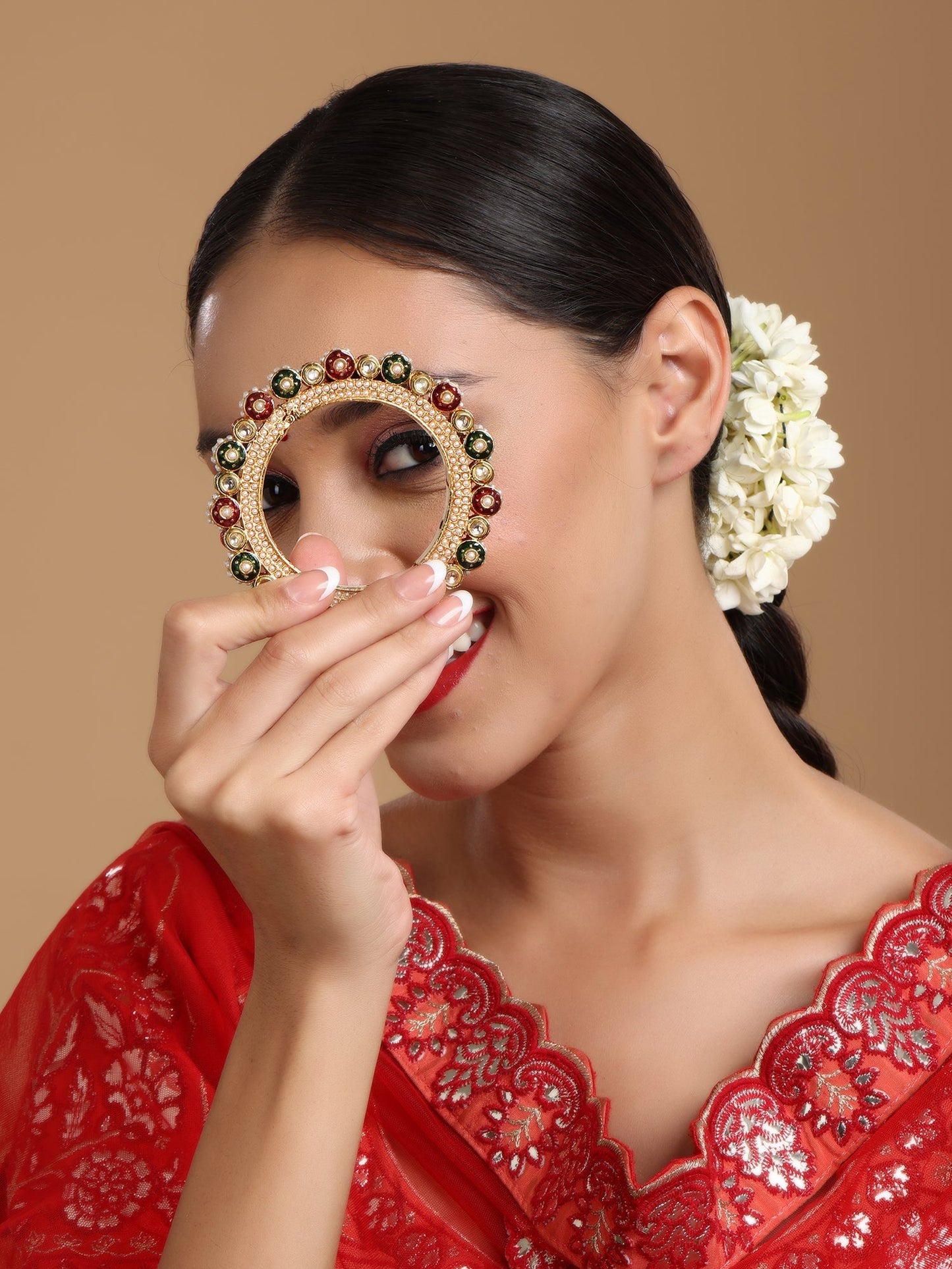 Pearl Meenakari Handcrafted Heavy Bangle - Ruby Raang - Swadesiicart