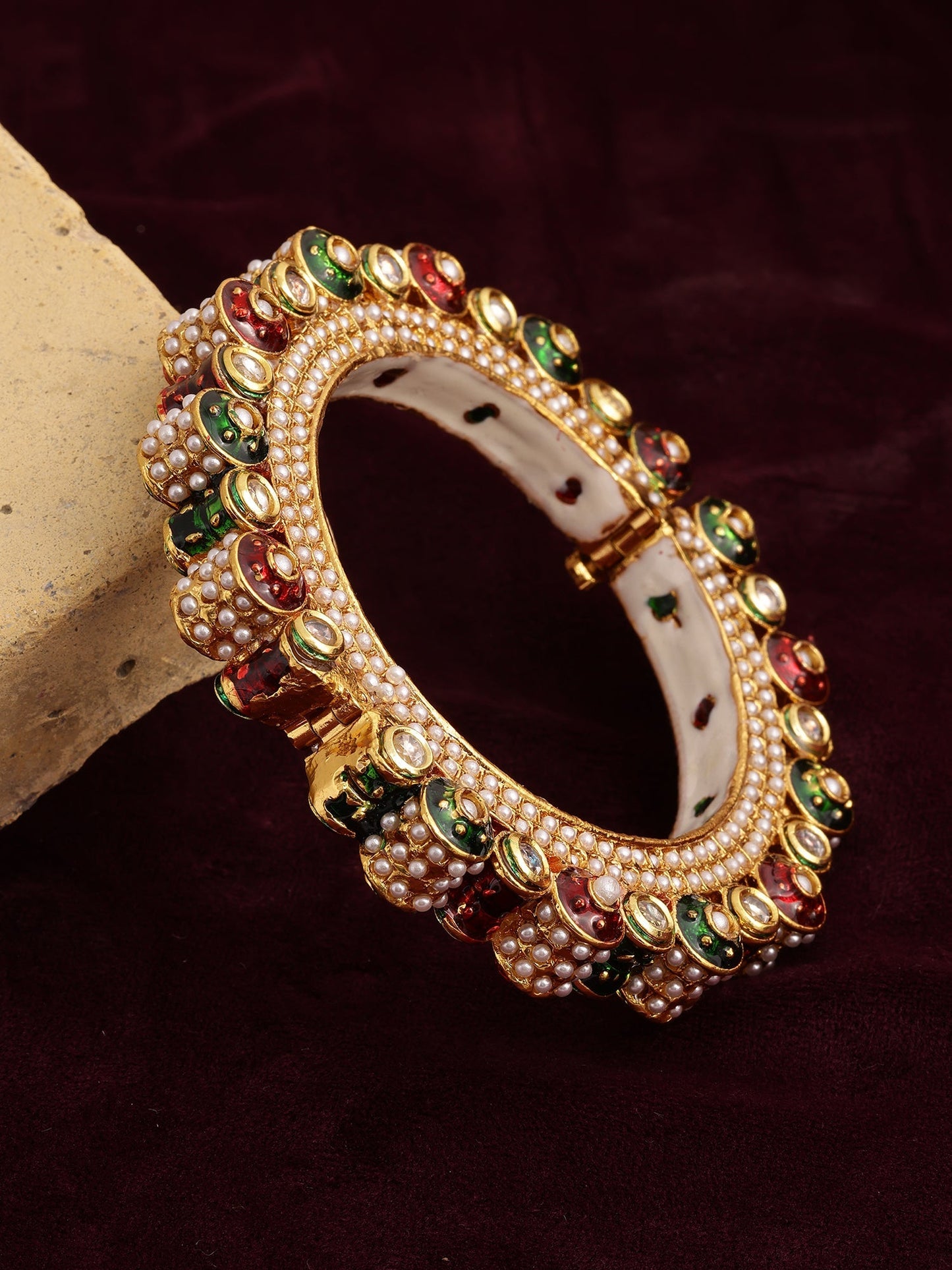 Pearl Meenakari Handcrafted Heavy Bangle - Ruby Raang - Swadesiicart