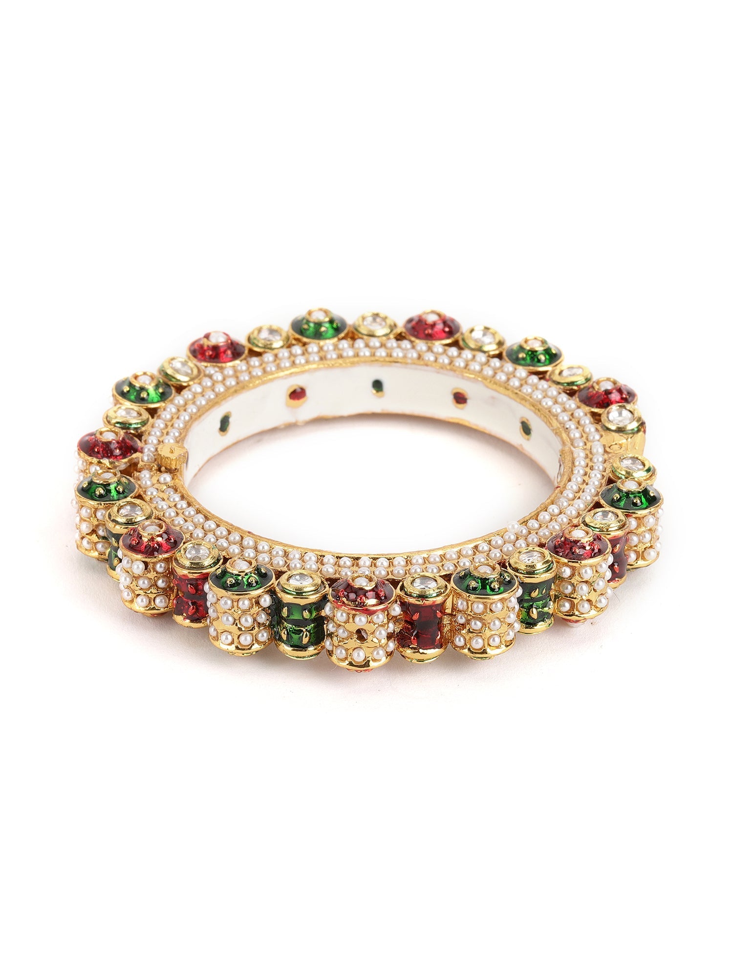Pearl Meenakari Handcrafted Heavy Bangle - Ruby Raang - Swadesiicart