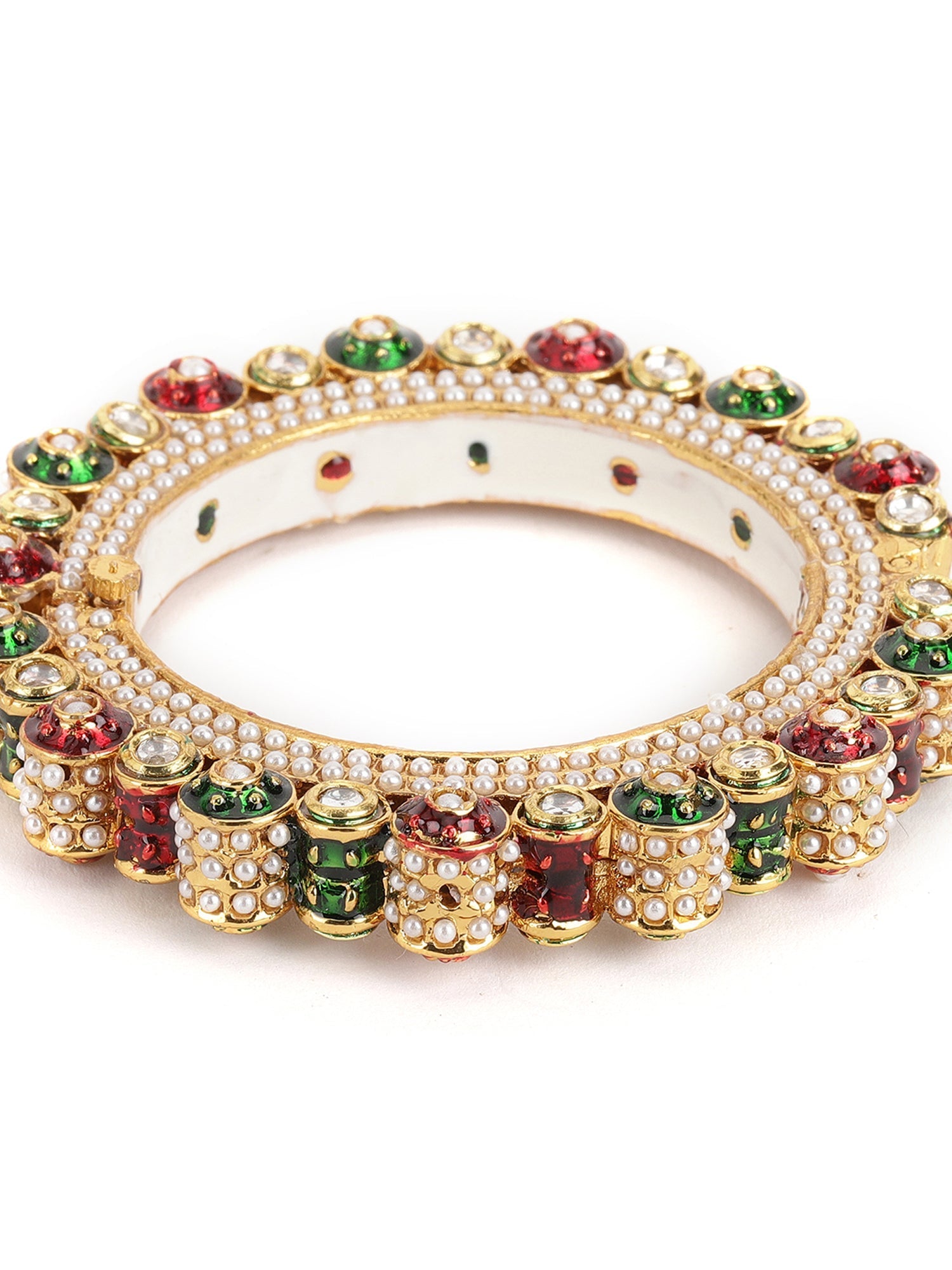 Pearl Meenakari Handcrafted Heavy Bangle - Ruby Raang - Swadesiicart
