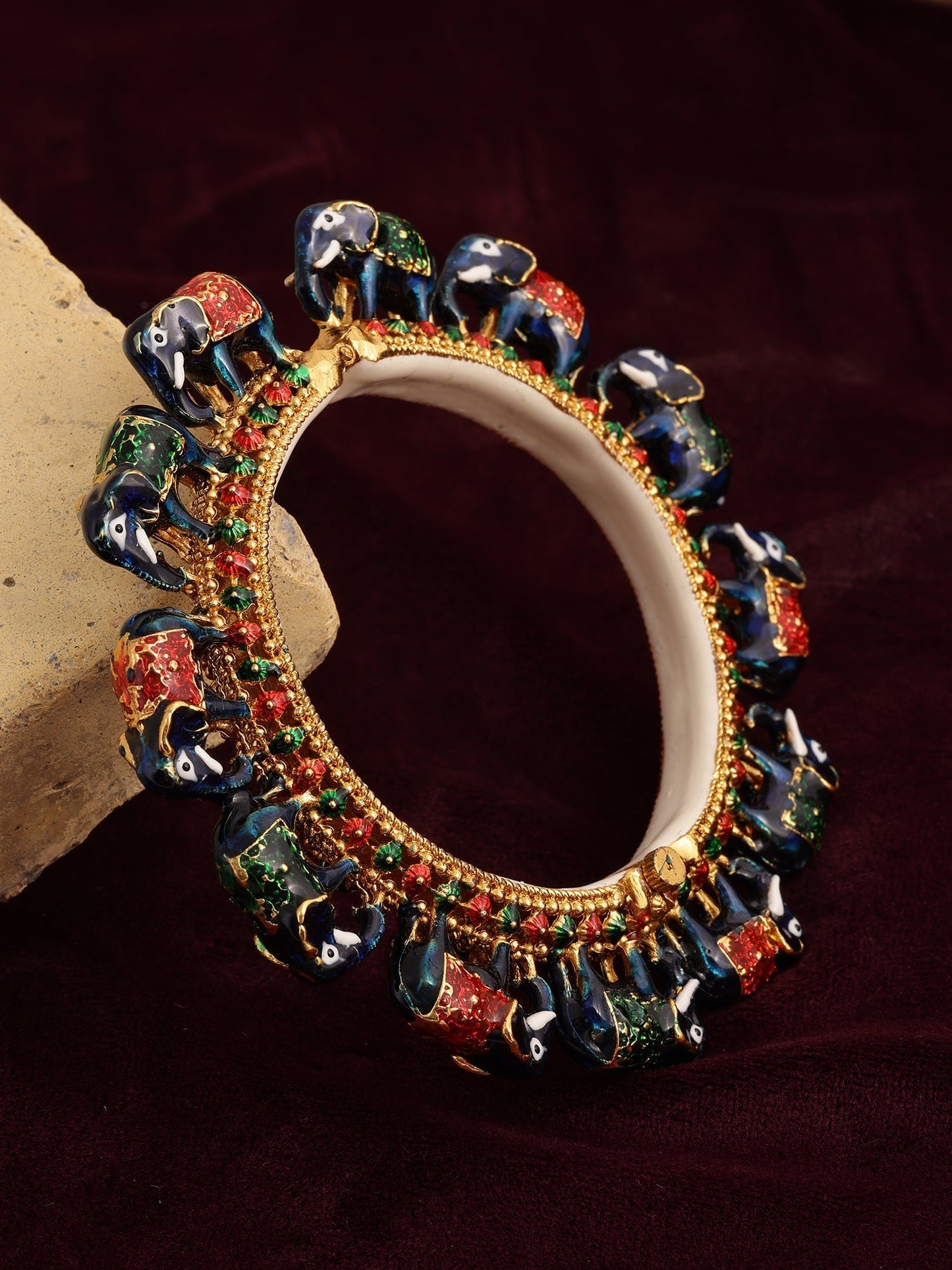 Elephant Blue Meenakari Handcrafted Heavy Bangle - Ruby Raang - Swadesiicart