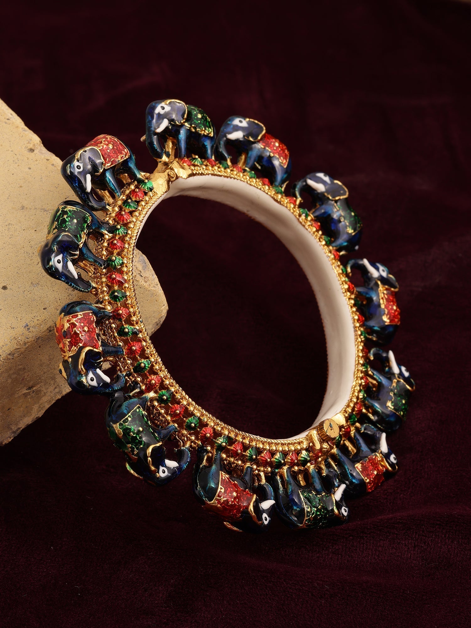Elephant Blue Meenakari Handcrafted Heavy Bangle - Ruby Raang - Swadesiicart