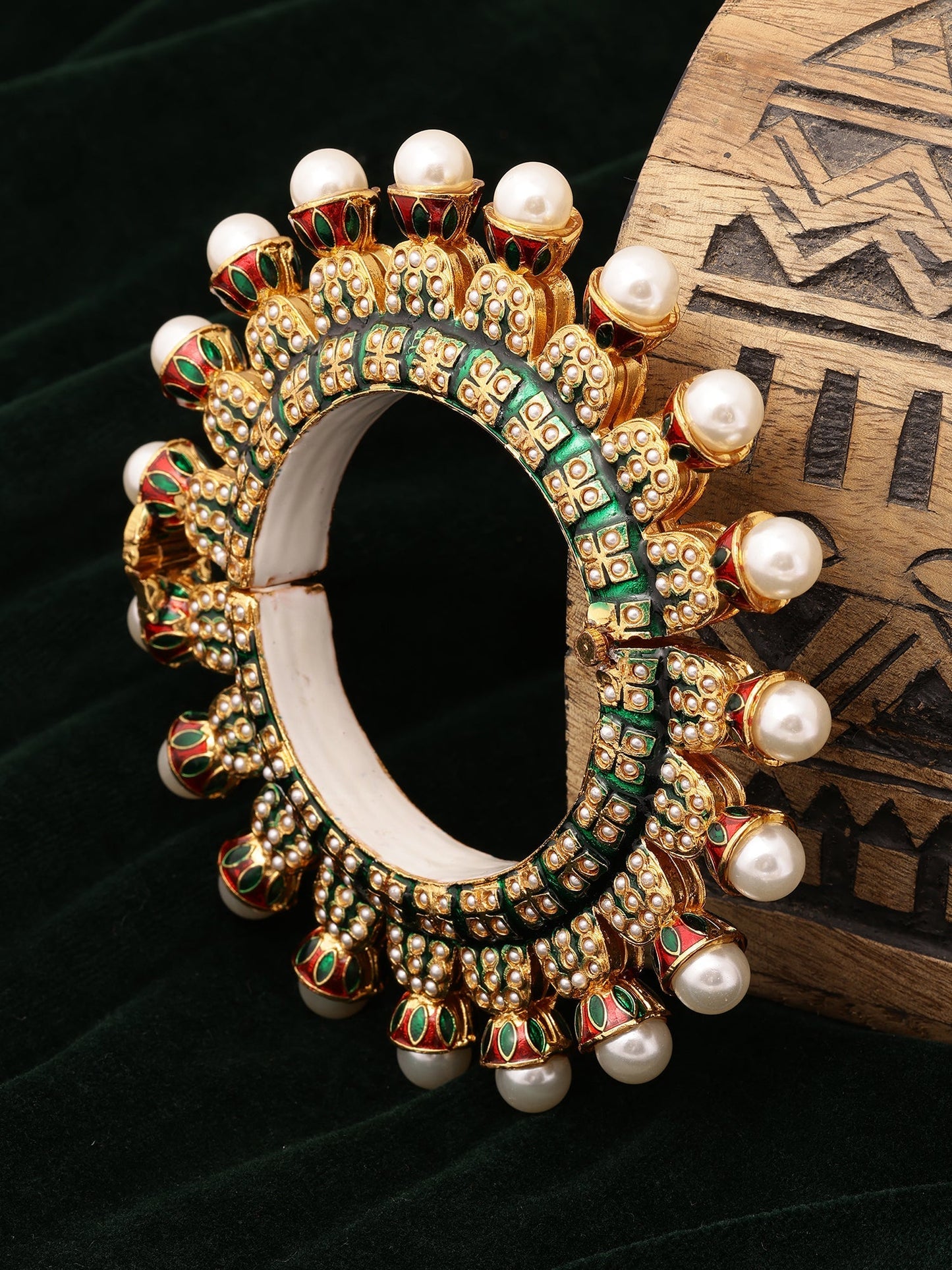 Oversized Pearl Meenakari Handcrafted Heavy Bangle - Ruby Raang - Swadesiicart