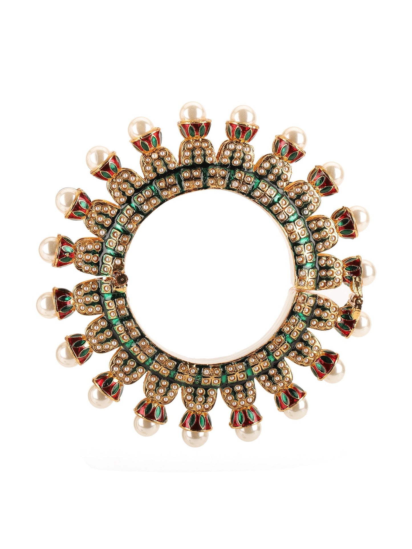 Oversized Pearl Meenakari Handcrafted Heavy Bangle - Ruby Raang - Swadesiicart