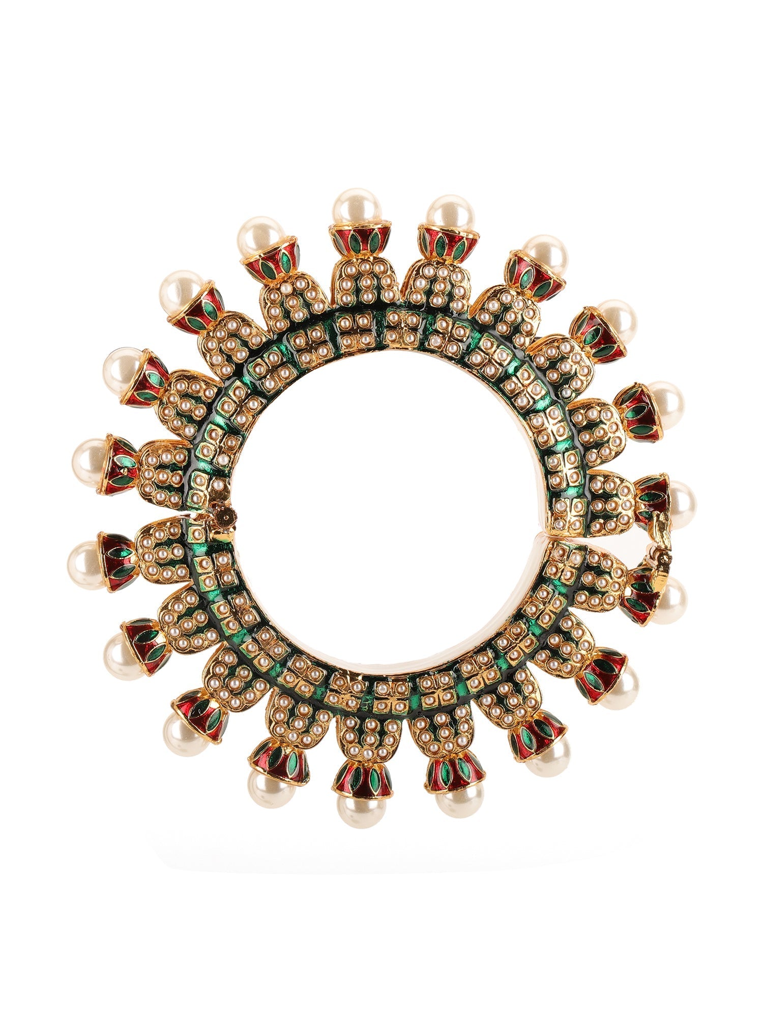 Oversized Pearl Meenakari Handcrafted Heavy Bangle - Ruby Raang - Swadesiicart