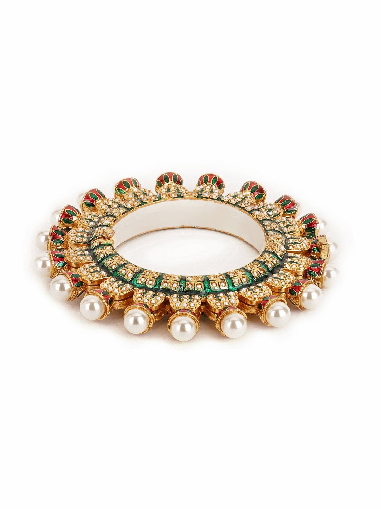Oversized Pearl Meenakari Handcrafted Heavy Bangle - Ruby Raang - Swadesiicart