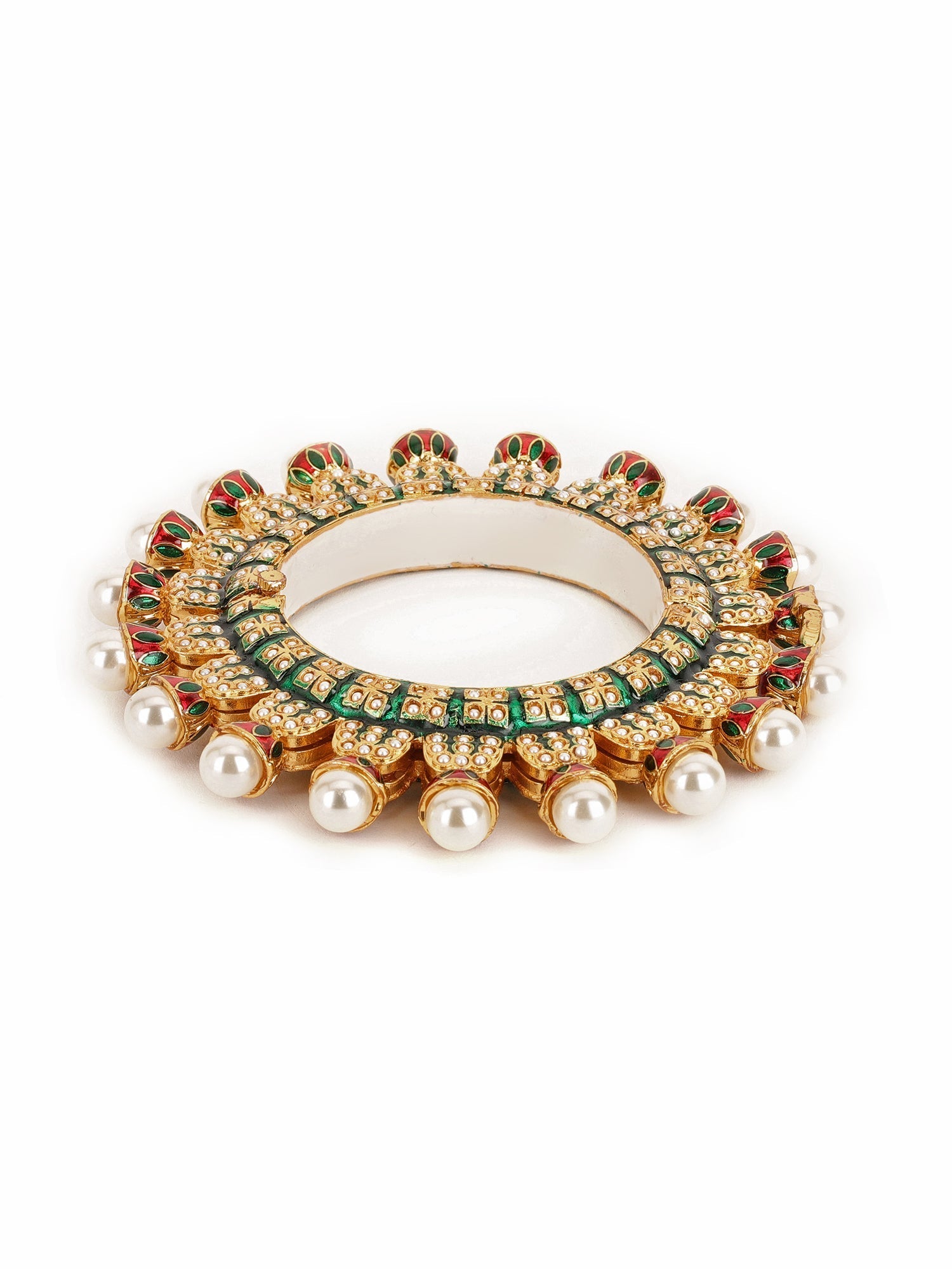 Oversized Pearl Meenakari Handcrafted Heavy Bangle - Ruby Raang - Swadesiicart