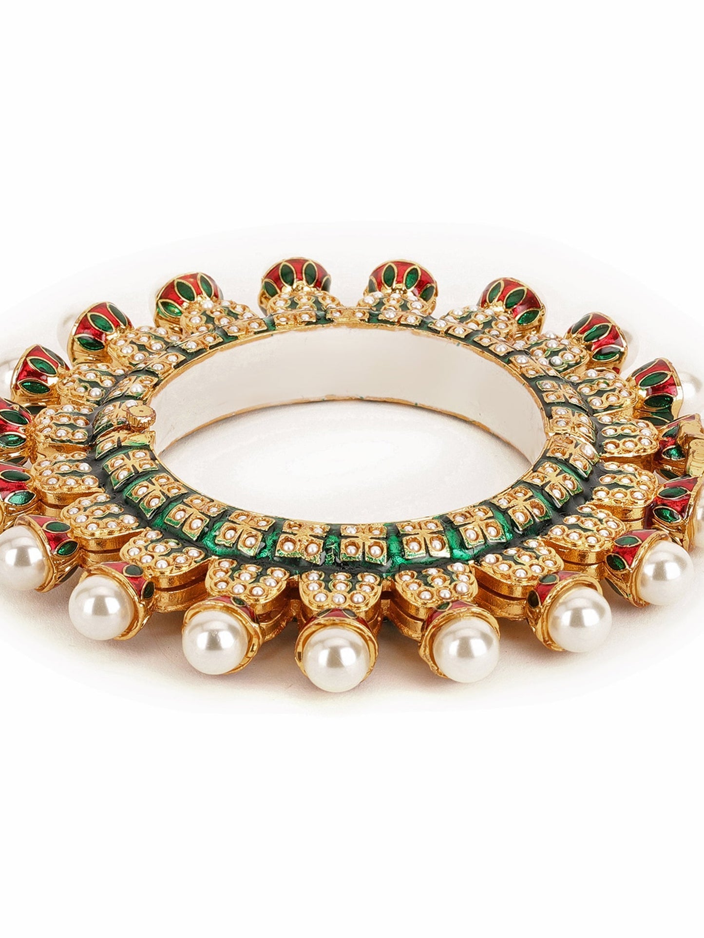 Oversized Pearl Meenakari Handcrafted Heavy Bangle - Ruby Raang - Swadesiicart